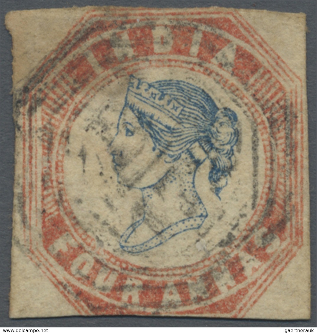 O Singapur: 1854 Indian 4a. Blue & Red, 4th Printing, Used In SINGAPORE With Octagonal Numeral "B/172" - Singapore (...-1959)