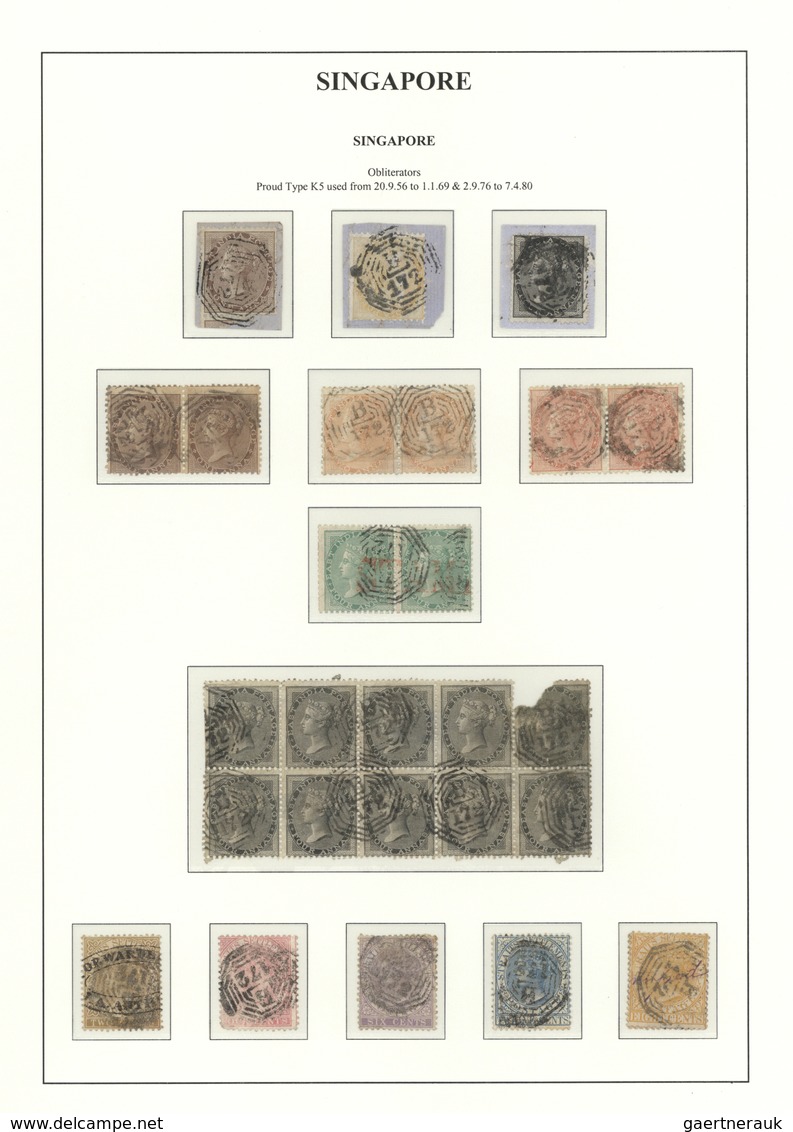 O/Brfst Singapur: 1856-1868 Small Collection Of 20 Indian QV Stamps And Short Set Of Five Straits Settlement - Singapore (...-1959)