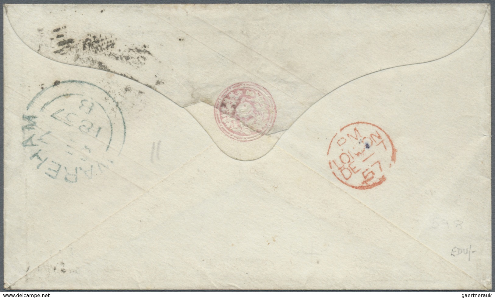 GA Singapur: 1857. Great Britain '1d Pink' Postal Stationery Envelope Endorsed 'From Sergeant G. Mitche - Singapore (...-1959)