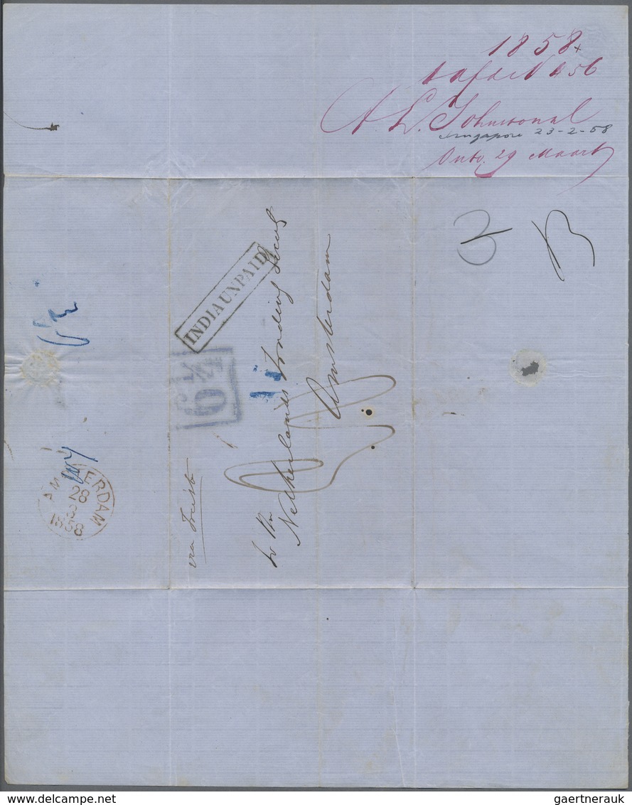 Br Singapur: 1858. Stampless Envelope Written From Singapore Dated '23rd Feb 1858' Addressed To The 'Ne - Singapore (...-1959)