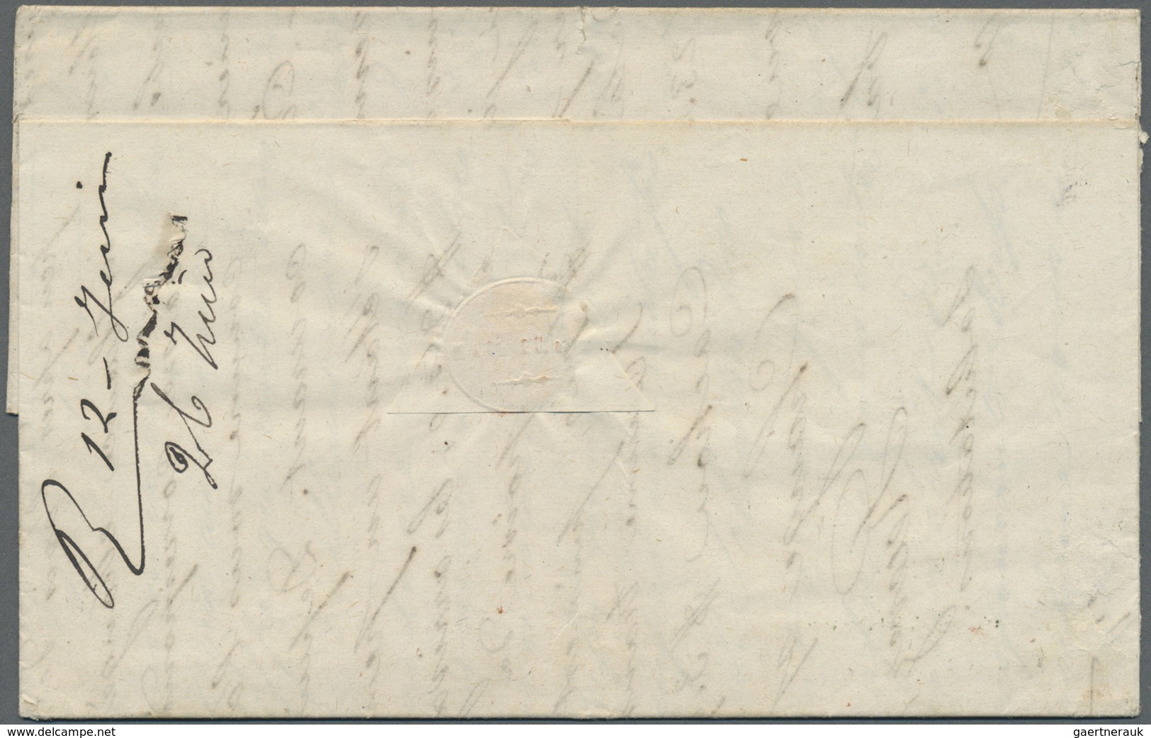 Br Singapur: 1862, Entire Folded Blue Letter ,stampless From "SINGAPORE 5 (MAY) 1862" Endorsed "Via Sue - Singapore (...-1959)