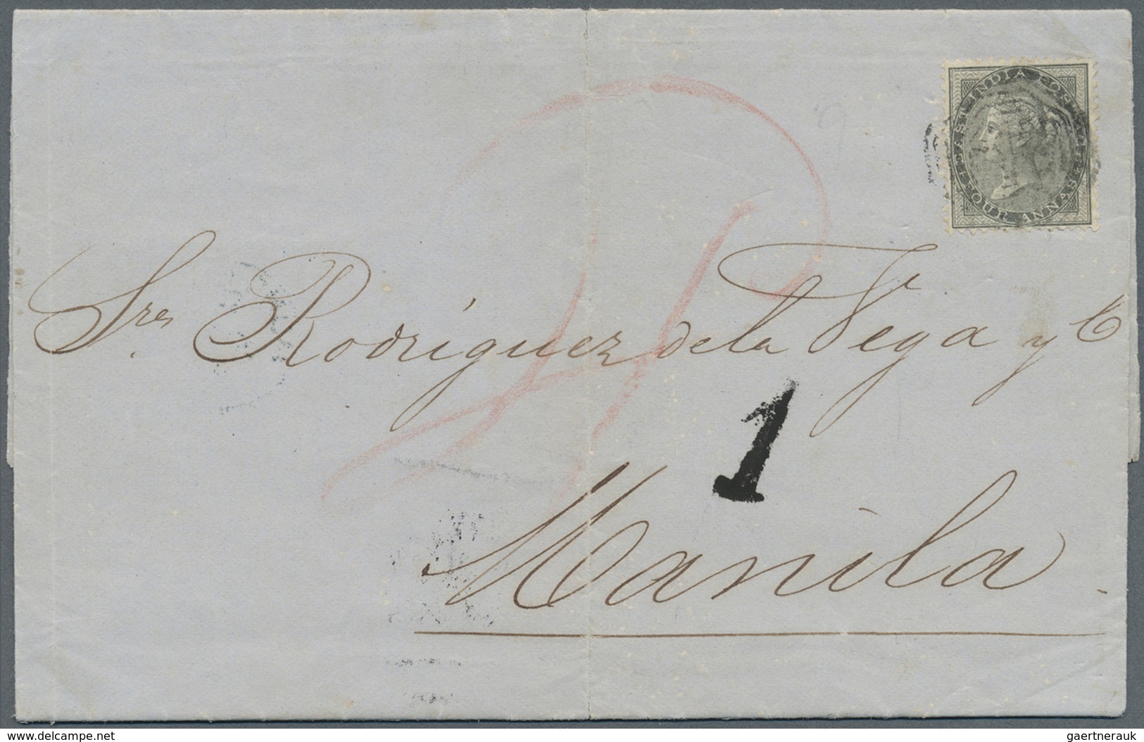 Br Singapur: 1863. Envelope Addressed To Manila Bearing India SG 45, 4a Black Tied By B/172 Octagonal O - Singapore (...-1959)