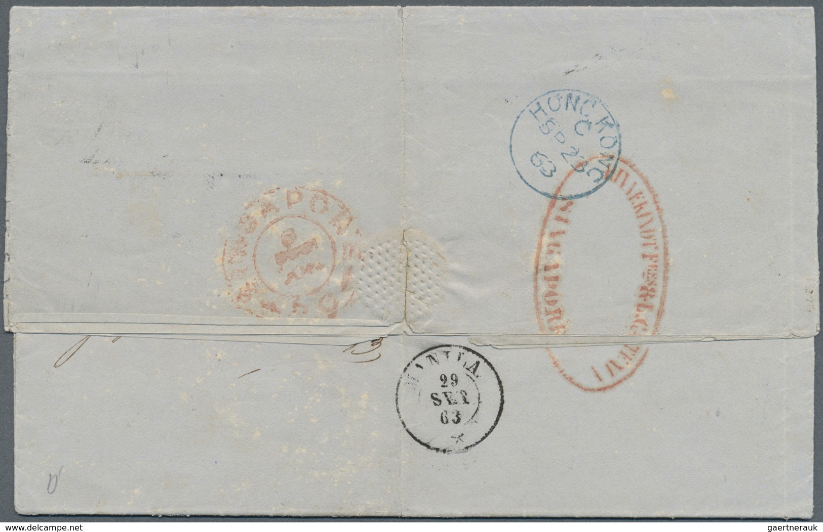 Br Singapur: 1863. Envelope Addressed To Manila Bearing India SG 45, 4a Black Tied By B/172 Octagonal O - Singapore (...-1959)