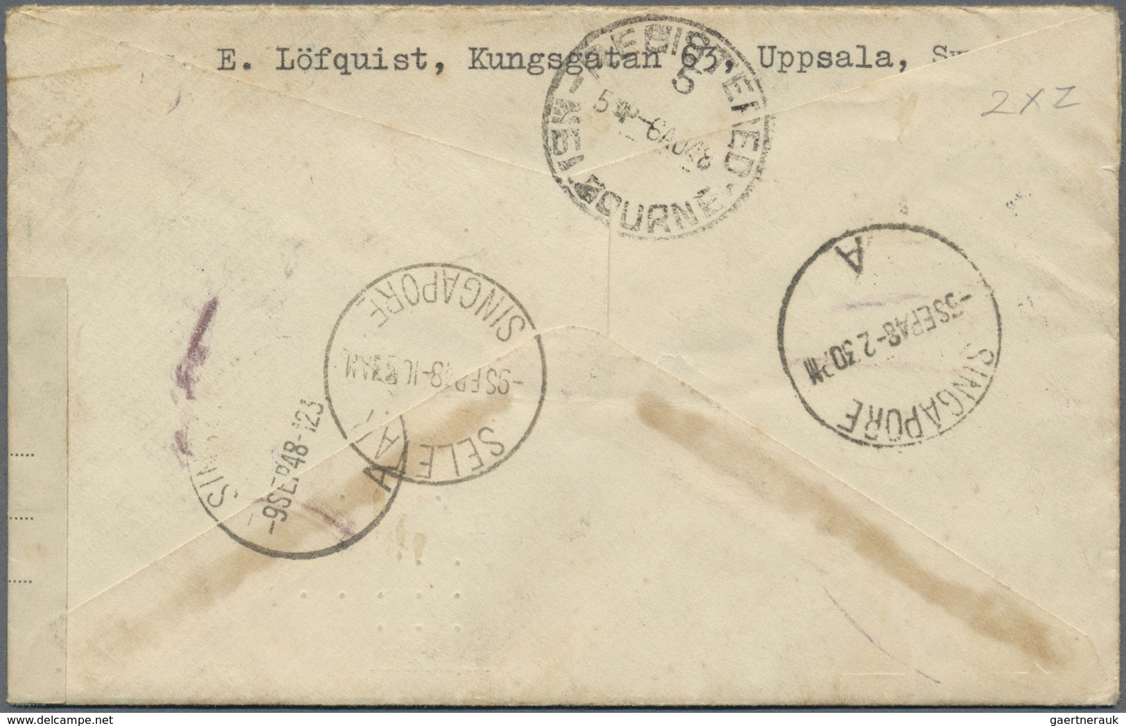 Br Singapur: 1948 Unrecorded Rectangular Framed Singapore Postmark "ROYAL AIR FORCE BASE/SELETAR/-8 SEP - Singapore (...-1959)