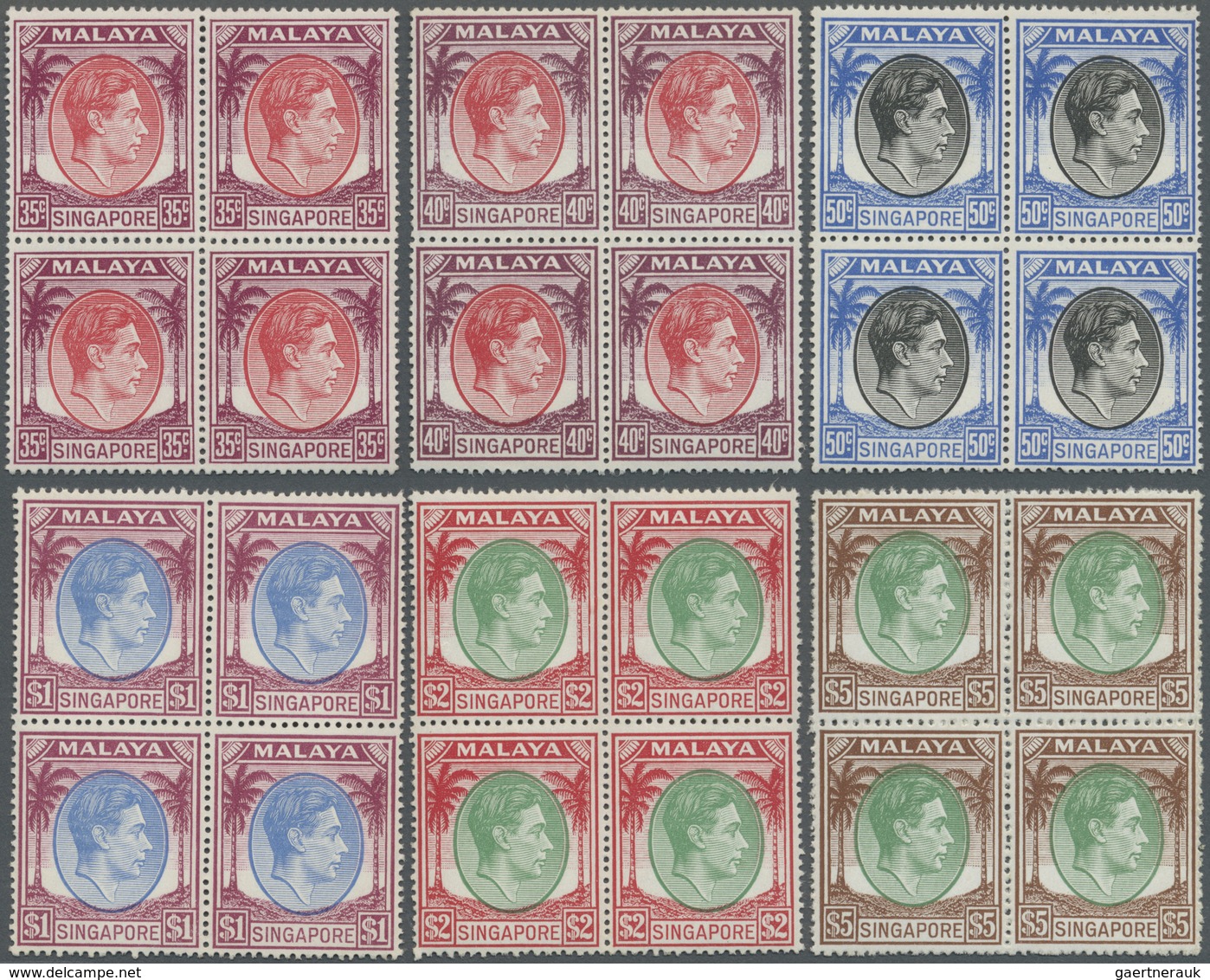 ** Singapur: 1949/1952, KGVI Definitives Perf. 17½ X 18 Complete Set Of 18 In Blocks Of Four, Mint Neve - Singapore (...-1959)