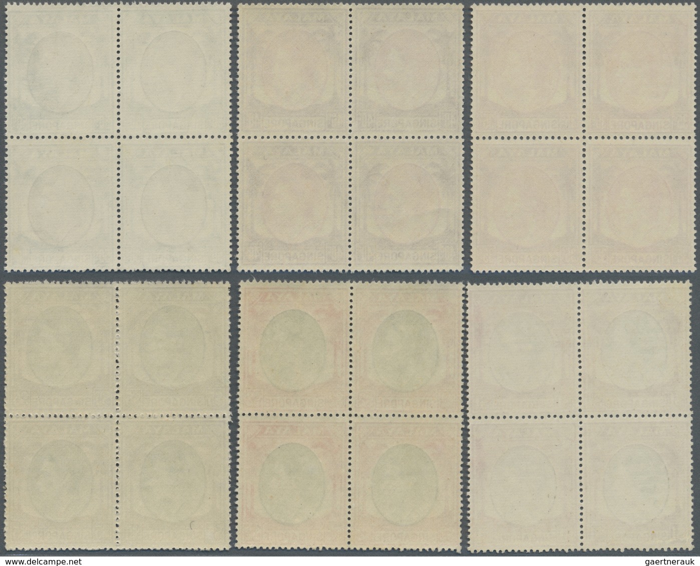 ** Singapur: 1949/1952, KGVI Definitives Perf. 17½ X 18 Complete Set Of 18 In Blocks Of Four, Mint Neve - Singapore (...-1959)