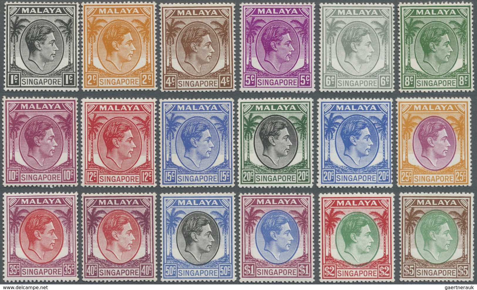 ** Singapur: 1949/1952, KGVI Definitives Perf. 17½ X 18 Complete Set Of 18, MNH, SG. £ 400 - Singapore (...-1959)