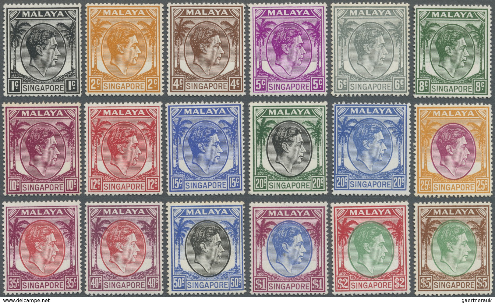 */** Singapur: 1949/1952, KGVI Definitives Perf. 17½ X 18 Complete Set Of 18, Mint Lightly Hinged Or MNH, - Singapore (...-1959)