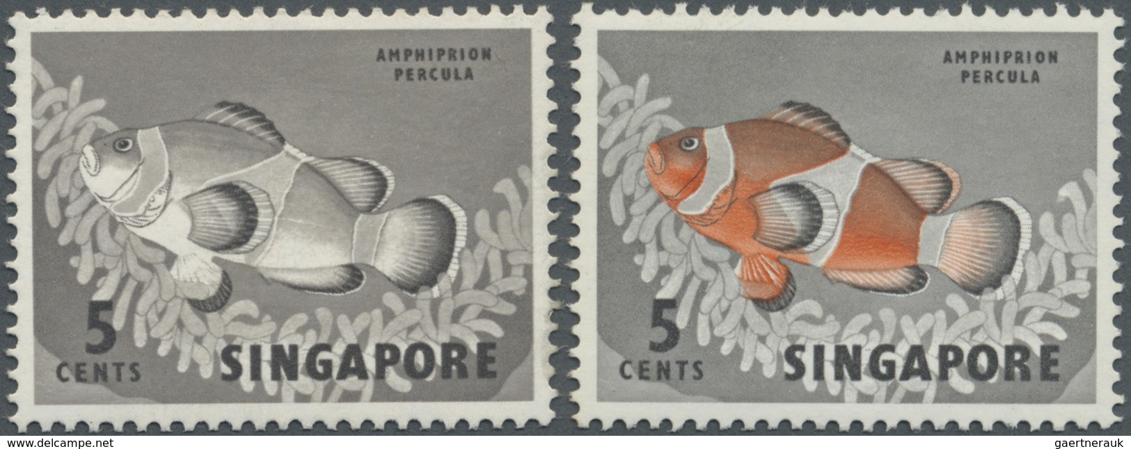 ** Singapur: 1962, Definitive Issue 5c. 'Orange Clownfish' With RED OMITTED, Mint Never Hinged But Mino - Singapore (...-1959)