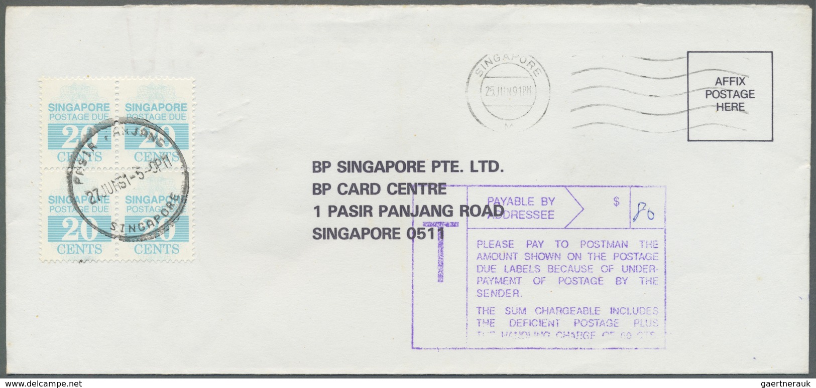 Br Singapur - Portomarken: 1991, Postage Dues On 9 Unpaid Covers From BP Singapore Correspondence, Diff - Singapore (1959-...)