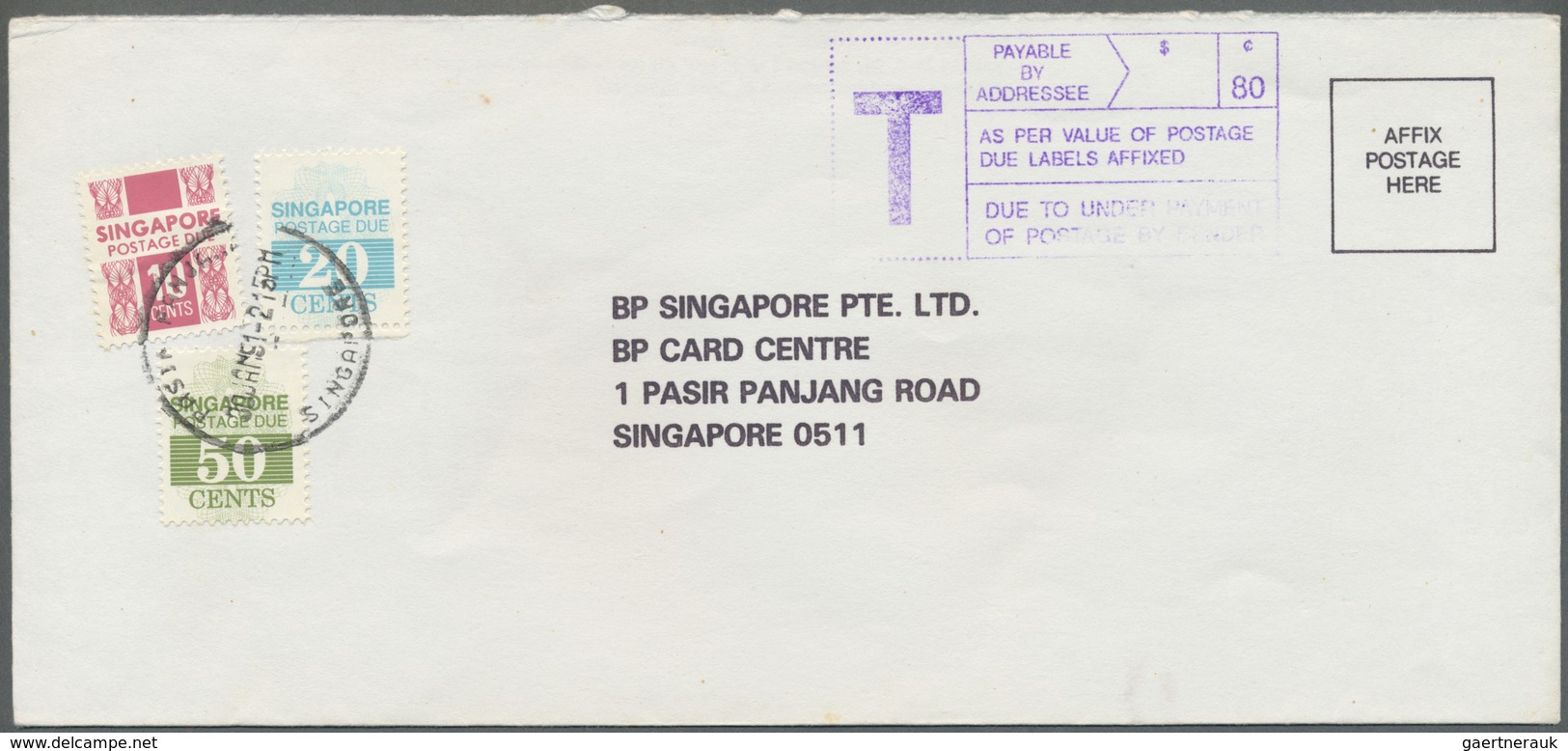 Br Singapur - Portomarken: 1991, postage dues on 9 unpaid covers from BP Singapore correspondence, diff