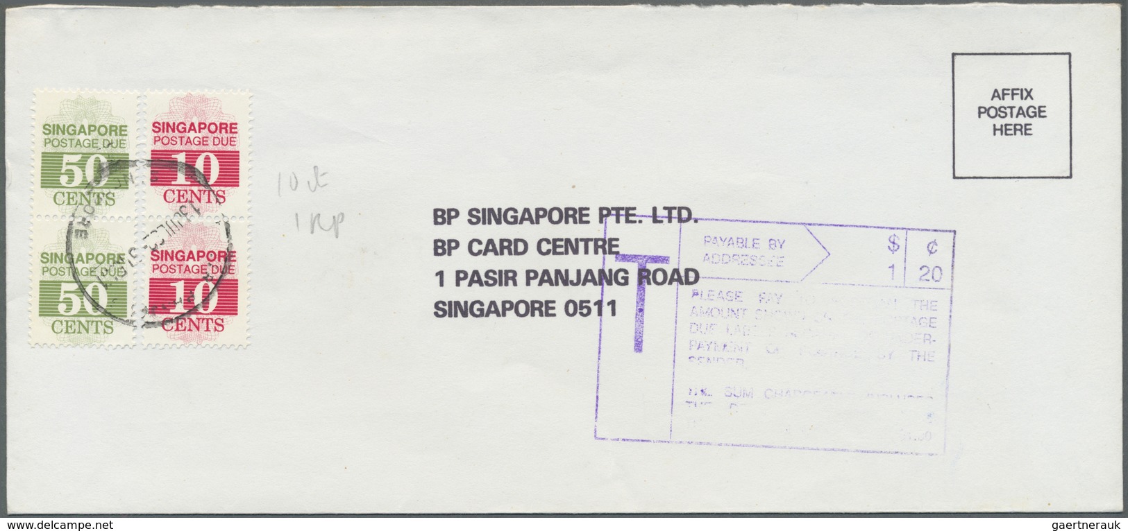 Br Singapur - Portomarken: 1991, postage dues on 9 unpaid covers from BP Singapore correspondence, diff