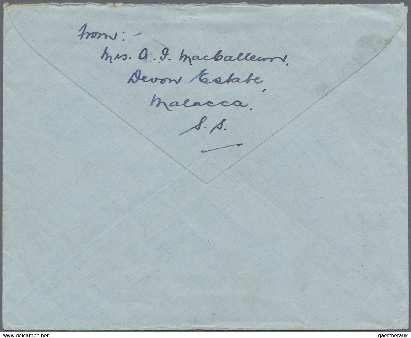 Br Malaiische Staaten - Straits Settlements: 1939, Airmail Letter Bearing 5 And 50 C. Georg VI Addresse - Straits Settlements