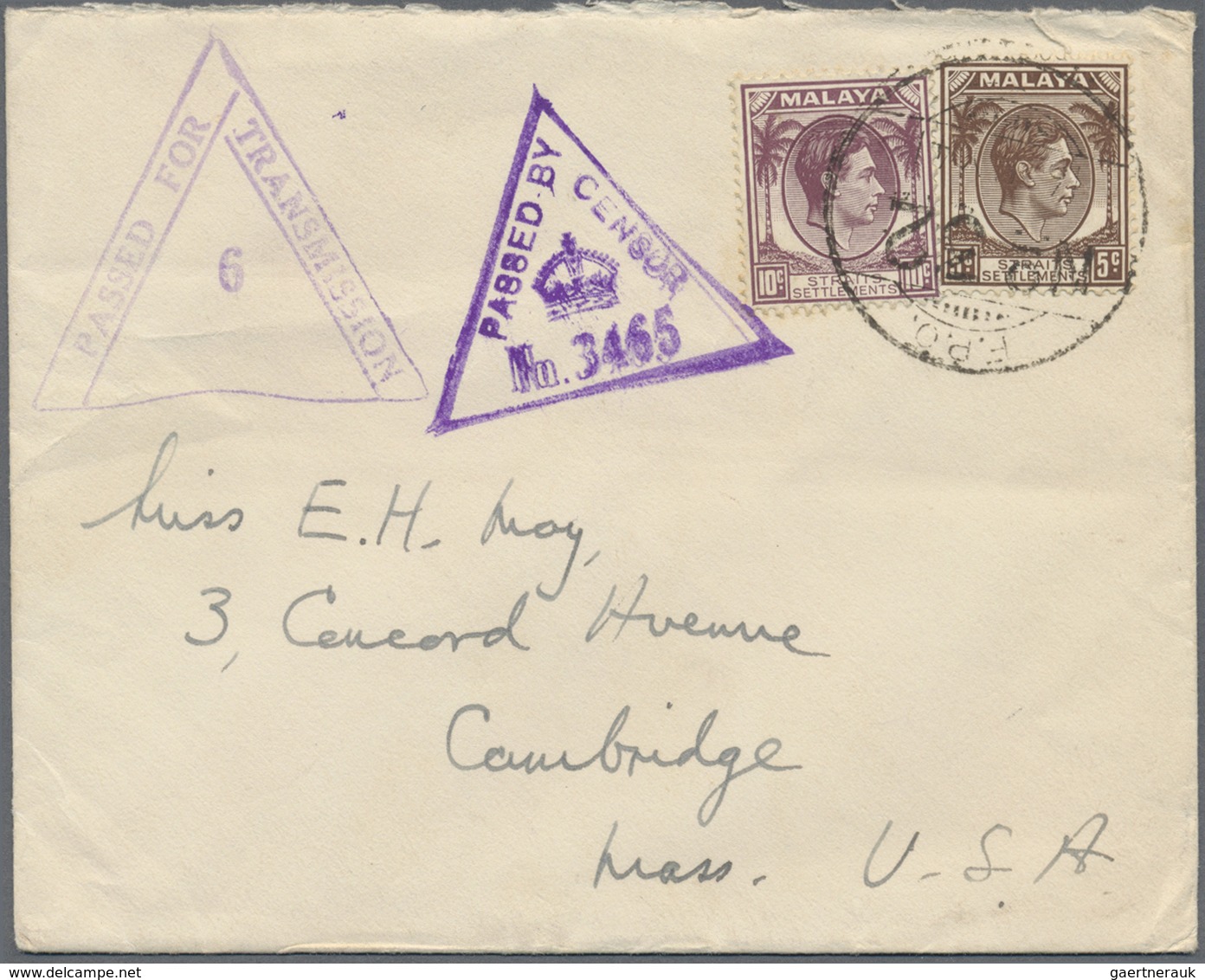 Br Malaiische Staaten - Straits Settlements: 1941, Letter Franked With 10 C. Georg VI (2) Tied By Field - Straits Settlements