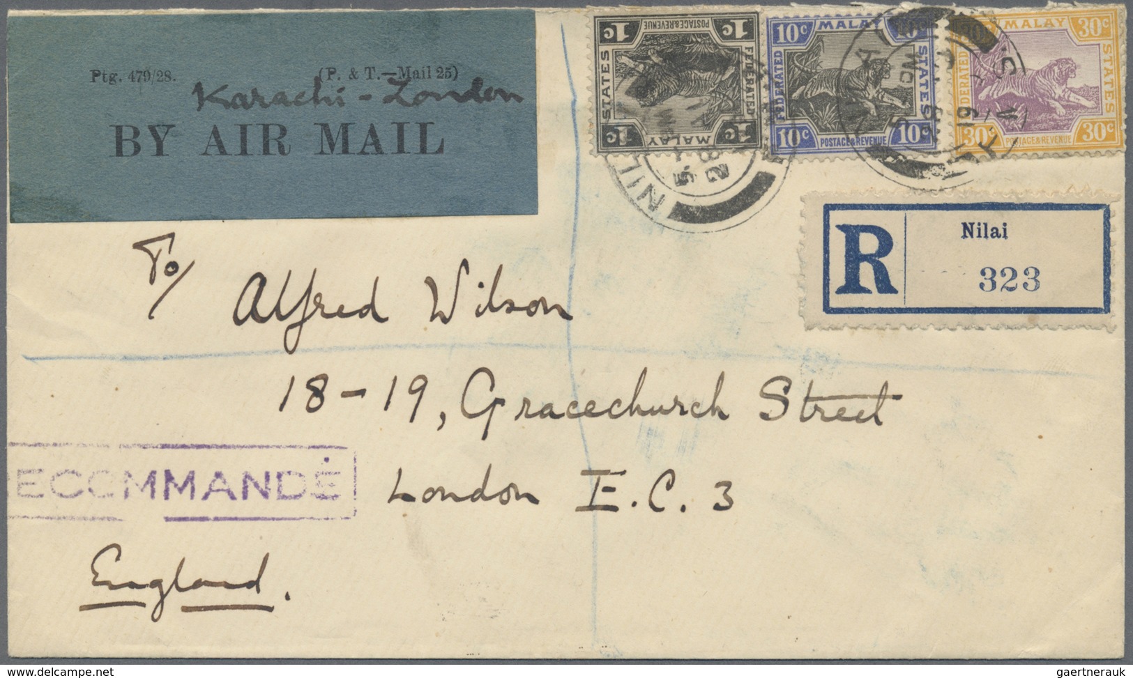 Br Malaiischer Staatenbund: 1930, (Aug, 28), Malaya - UK Registered Envelope To England Franked By 41 C - Federated Malay States