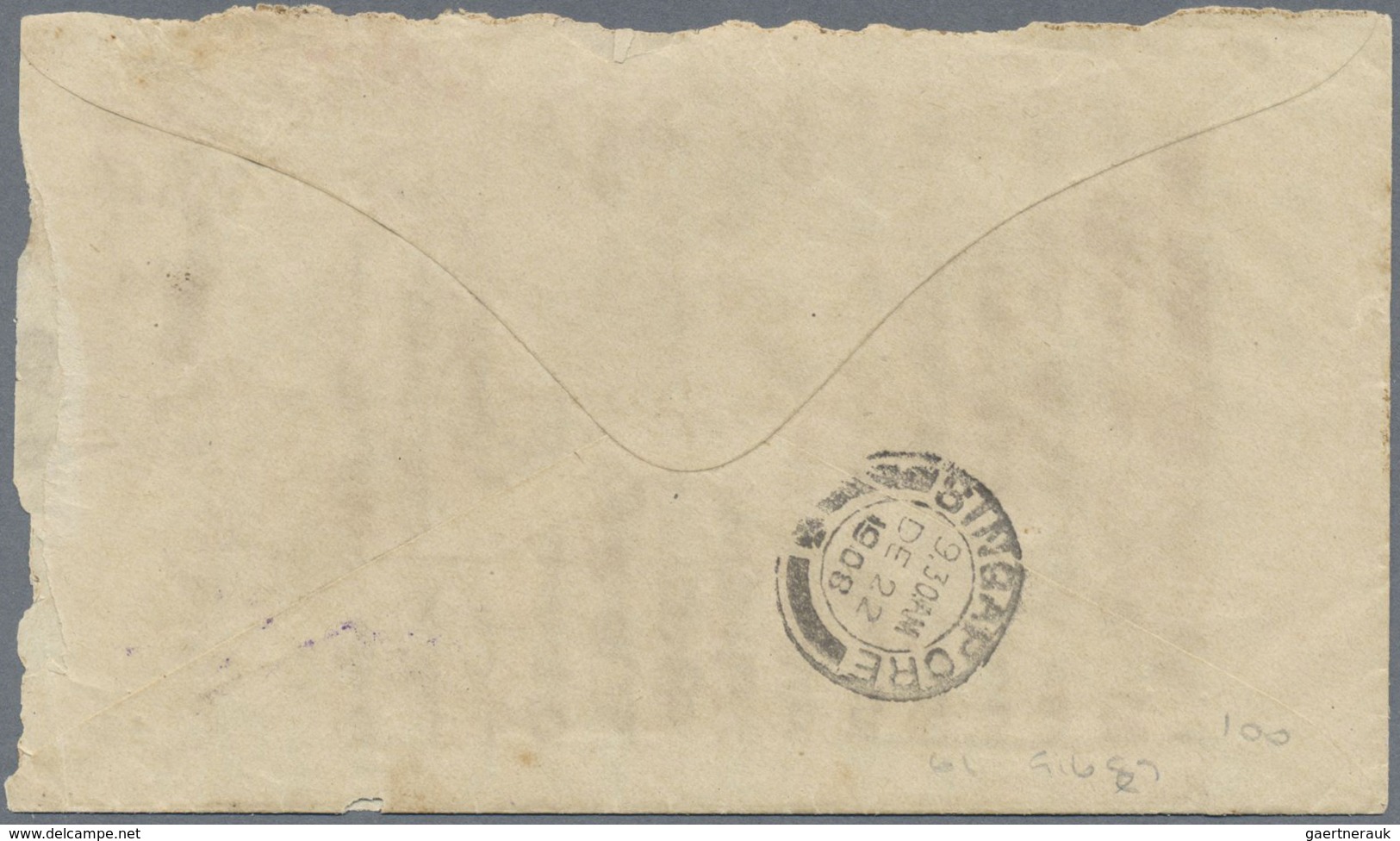 Br Malaiische Staaten - Johor: 1908, 3c. Dull Purple/carmine, Single Franking On Cover (opening Faults) - Johore