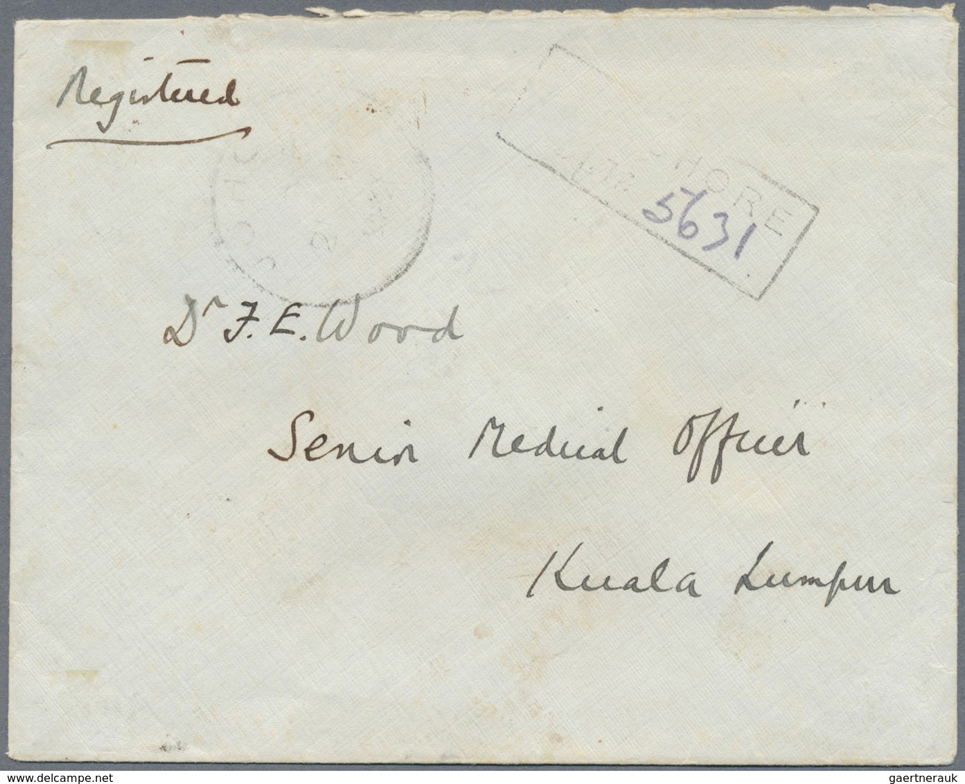 Br Malaiische Staaten - Johor: 1922, 17c. Rate On Reverse Of Registered Cover From "JOHORE 21 MR 1922" - Johore