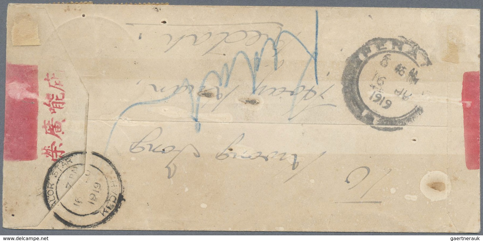 Br Malaiische Staaten - Kedah: 1919, 1c. Black/green And 3c. Black/red On Red Band Cover From "LANG KAW - Kedah
