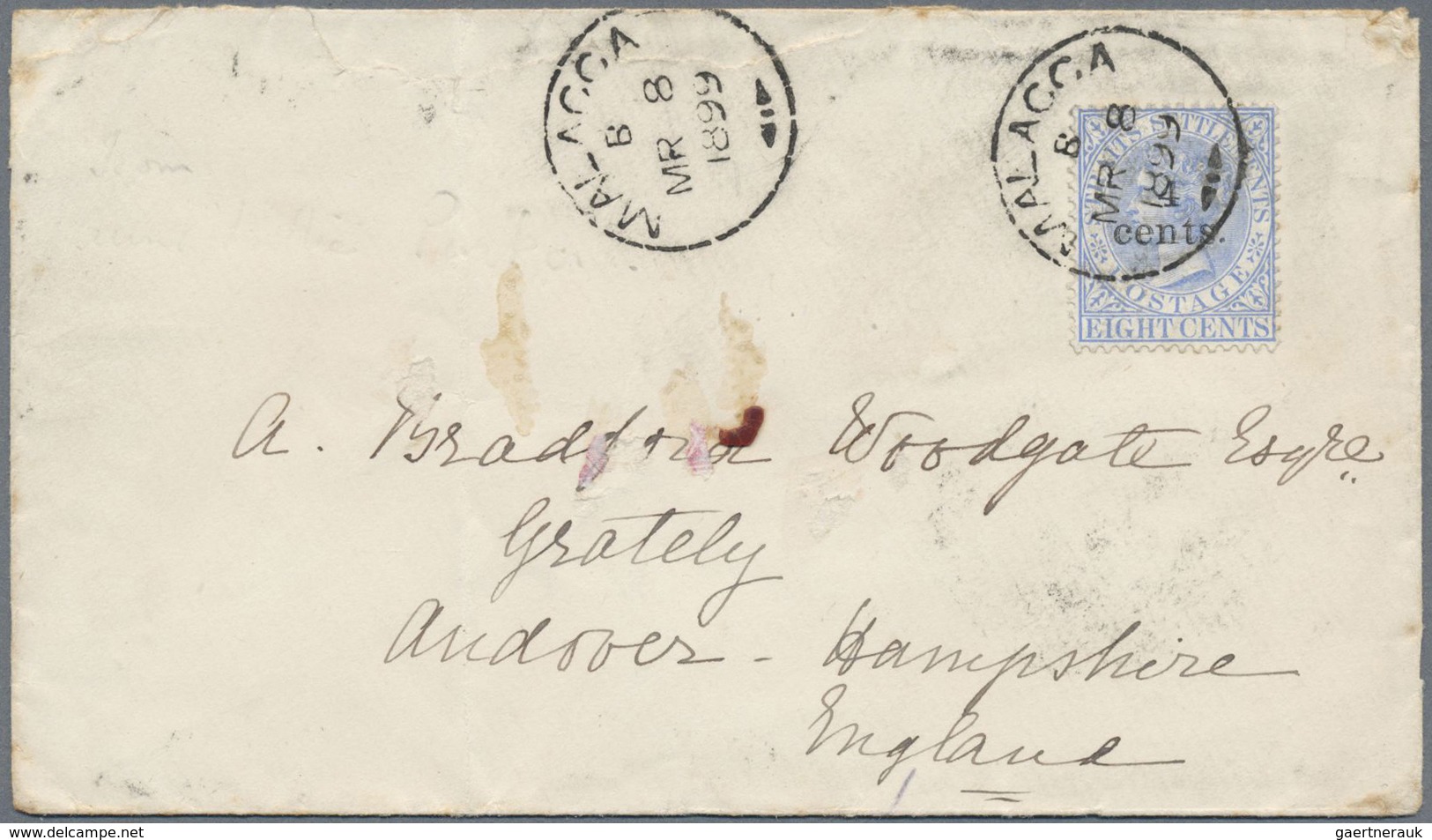 Br Malaiische Staaten - Malakka: 1899, 4 Cents On 8c. Ultramarine, Single Franking On Cover From "MALAC - Malacca