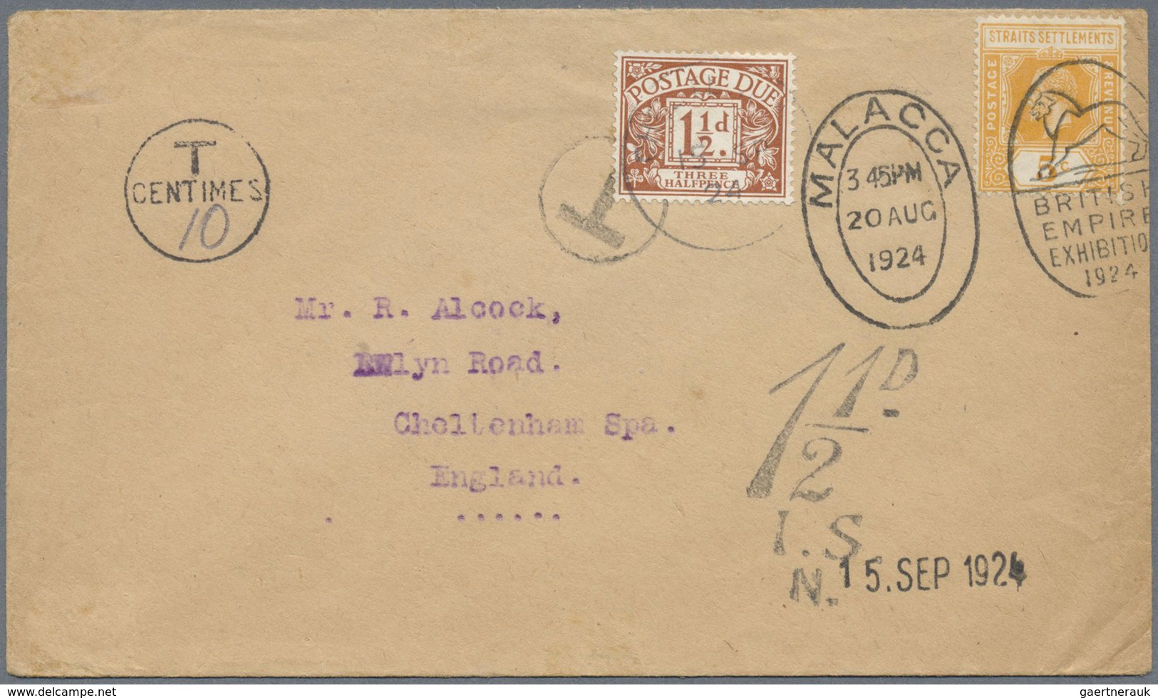 Br Malaiische Staaten - Malakka: 1924, 5c. Orange On Cover Oblit. By Duplex Machine Slogan Mark "MALACC - Malacca