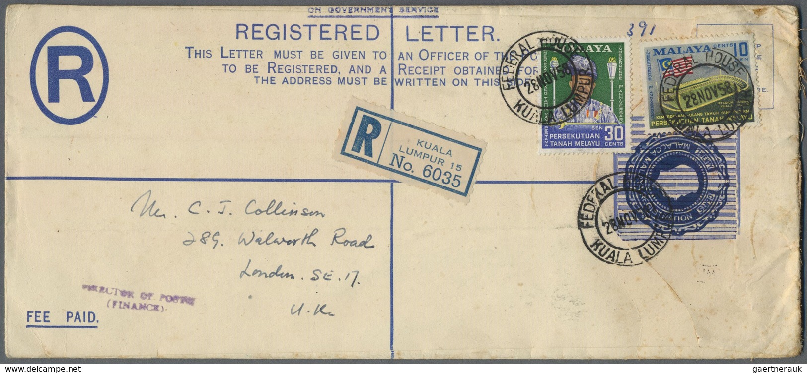 Br Malaiische Staaten - Malakka: 1951, 20c. Blue On Cream 'KGVI' Registered Postal Stationery Envelope - Malacca