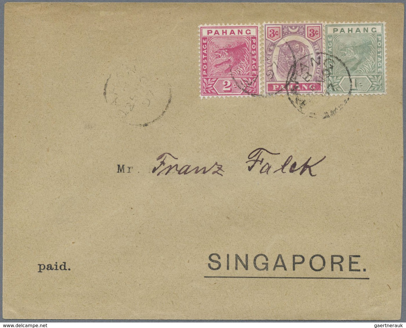 Br Malaiische Staaten - Pahang: 1897, Attractive Franking On Cover From "PAHANG 25 NO 97" To Singapore - Pahang