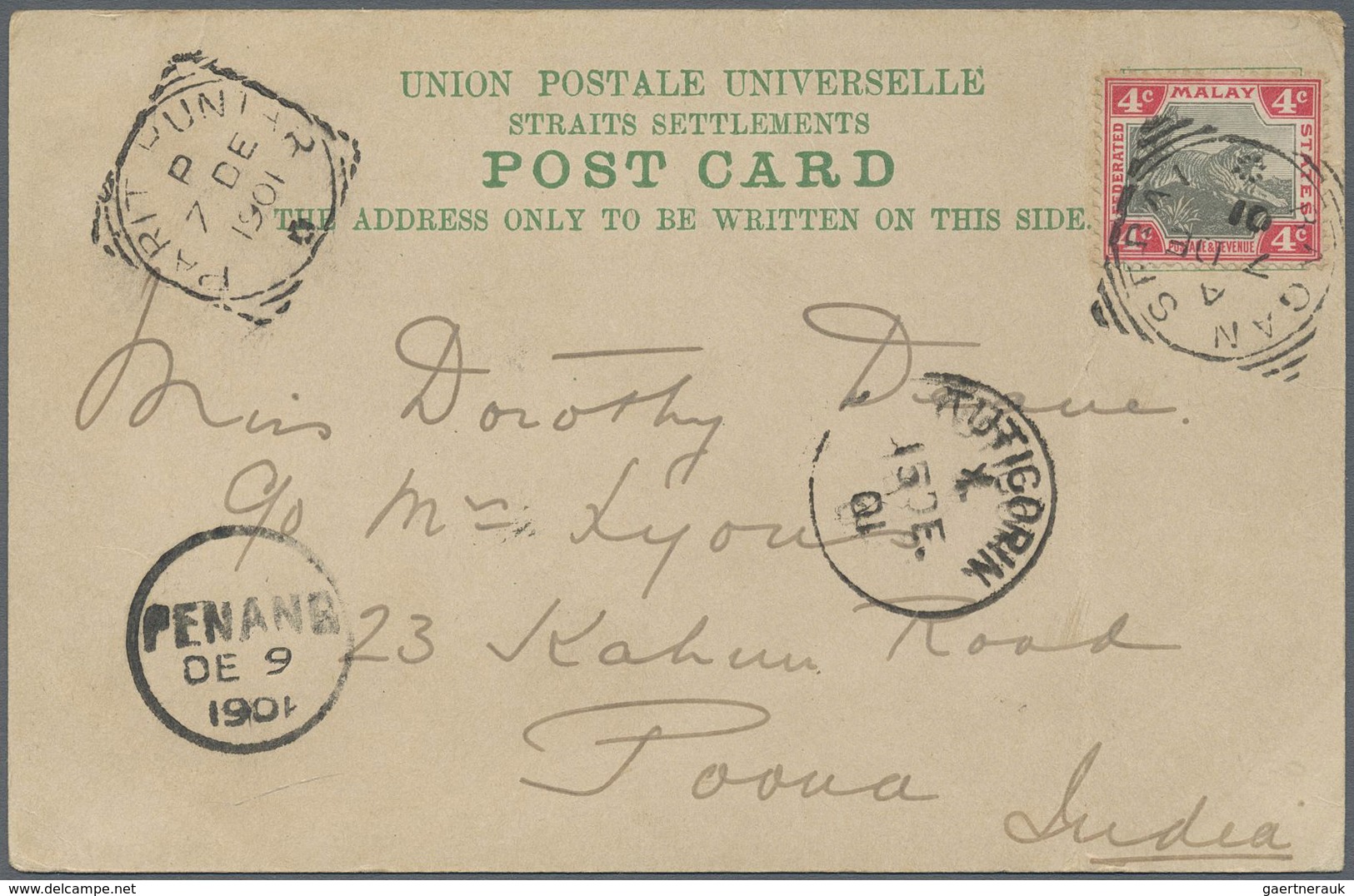 Malaiische Staaten - Perak: 1901, 4c. Grey/carmine On Ppc "Greetings From The Far East" From "BAGAN - Perak