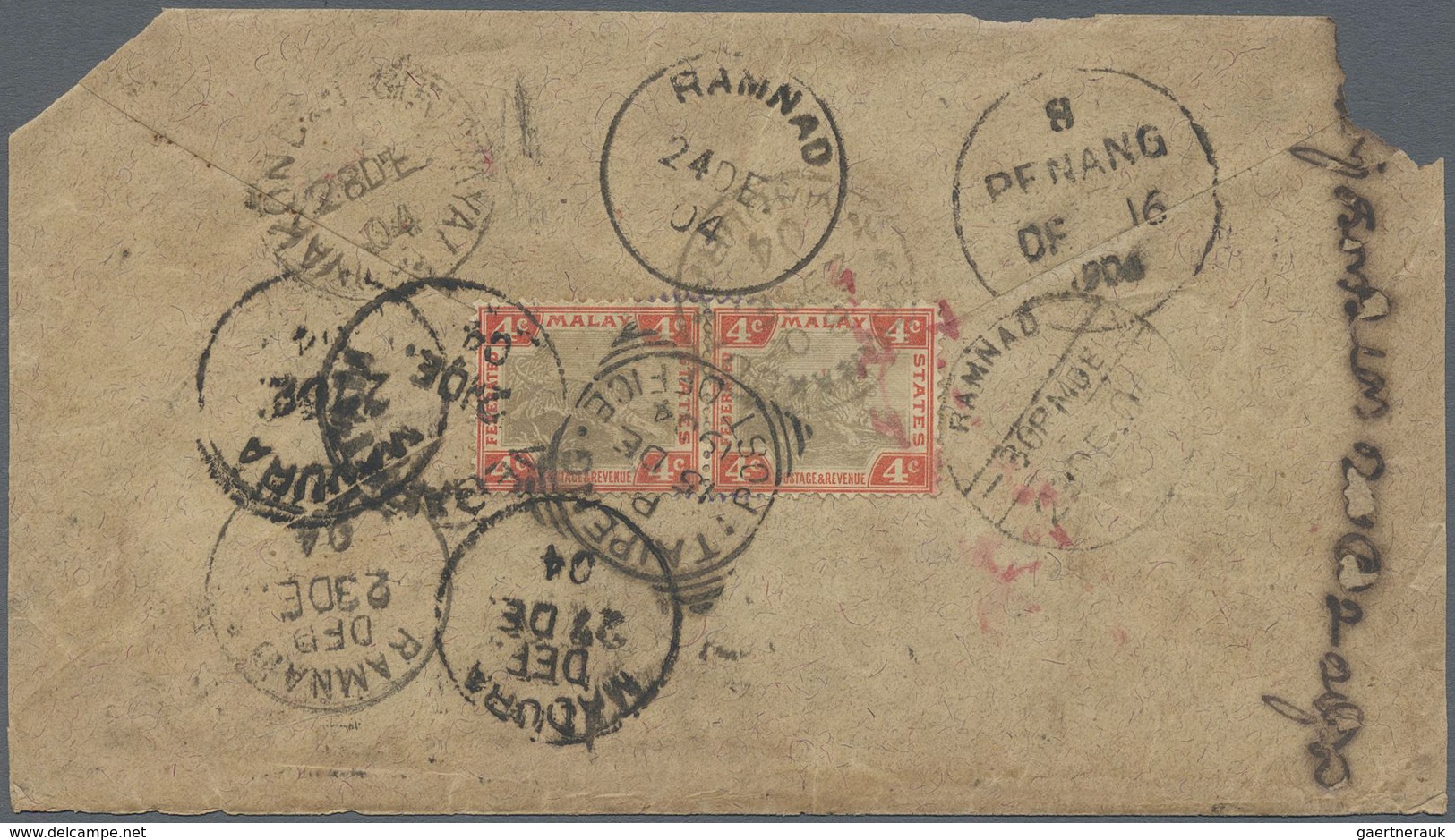 Br Malaiische Staaten - Perak: 1904, 4c. Grey/carmine, Horiz. Pair On Reverse Of Cover (faults) From "T - Perak