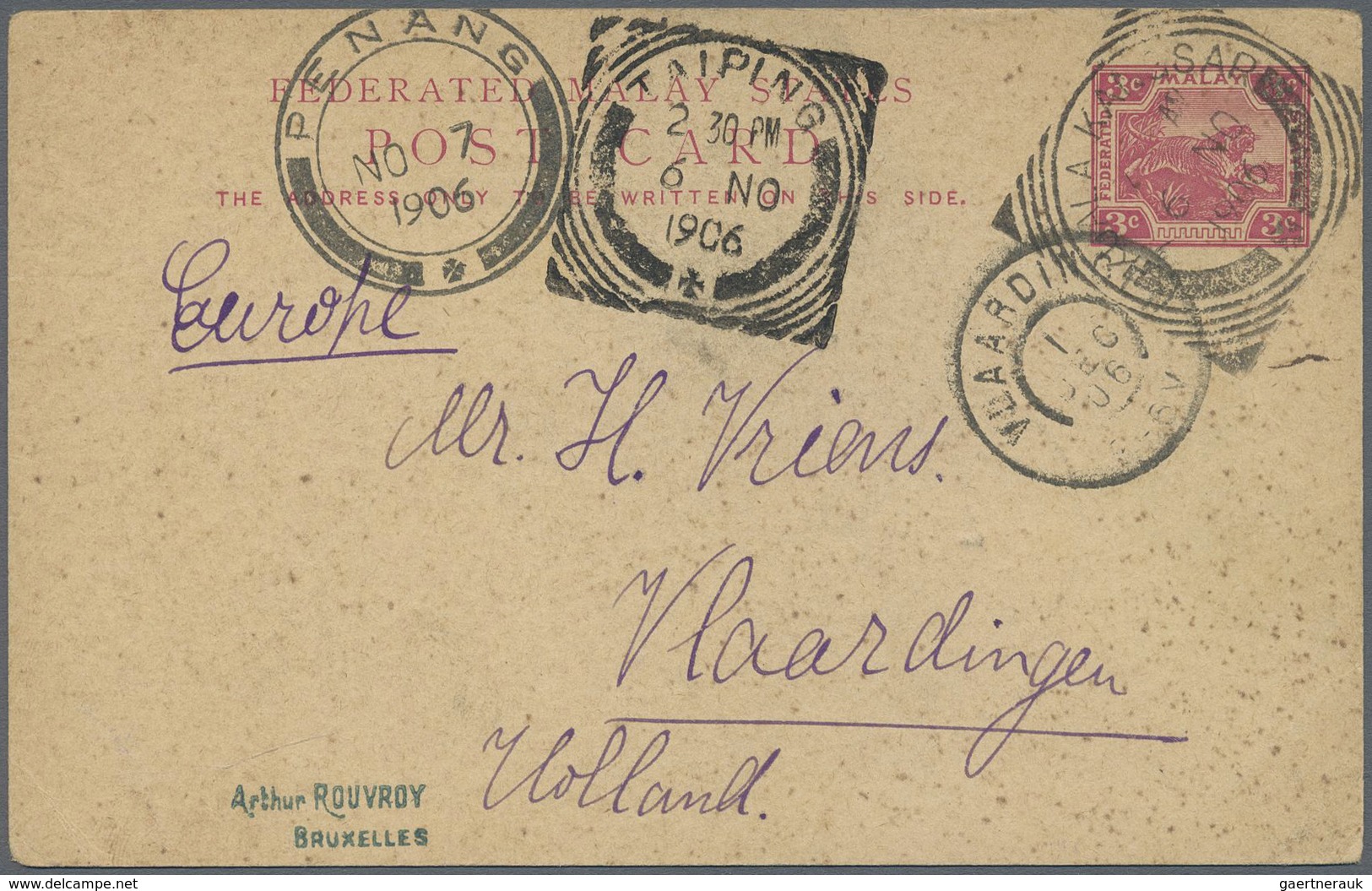 GA Malaiische Staaten - Perak: 1906, Stationery Card 3c. Carmine Used From "KUALA KANGSAR 6 NO 1906" To - Perak