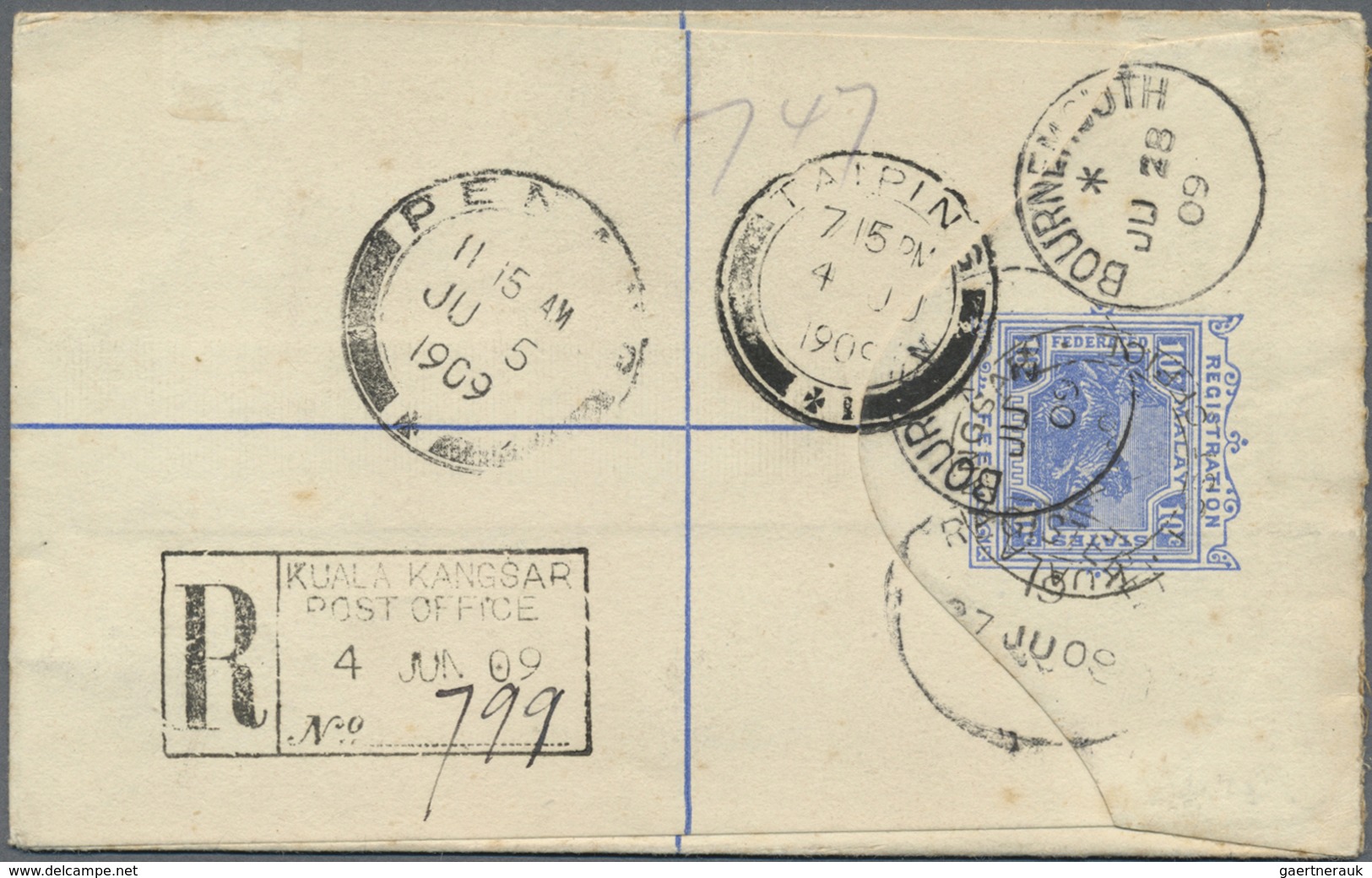 GA Malaiische Staaten - Perak: 1909, Registered Stationery Envelope Uprated By 4c. Grey/scarlet, Used F - Perak