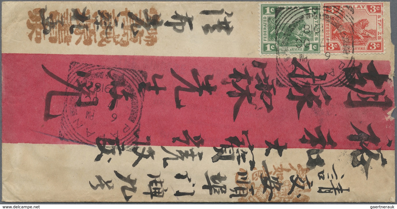 Br Malaiische Staaten - Perak: 1918, Red Band Cover With Chinese Inscription Franked With 1c And 3c. FM - Perak