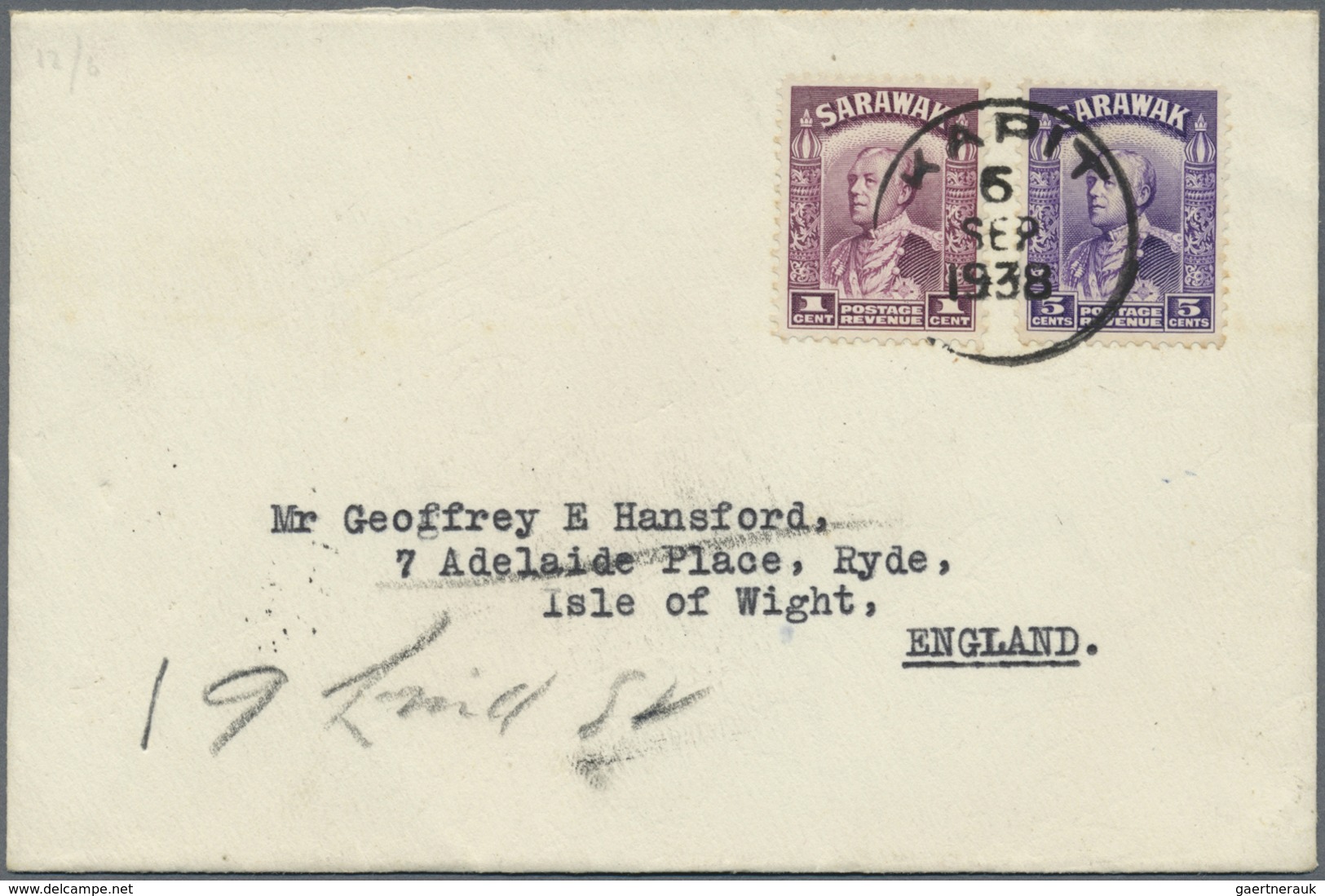 Br Malaiische Staaten - Sarawak: 1938, Cover Addressed To The Isle Of Wight Franked With 1c And 5c Broo - Other & Unclassified