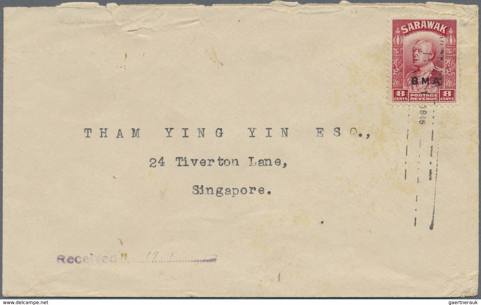 Br Malaiische Staaten - Sarawak: 1946, Cover Bearing 8 C BMA Sent From Labuan With Somewhat Weak "VICTO - Andere & Zonder Classificatie