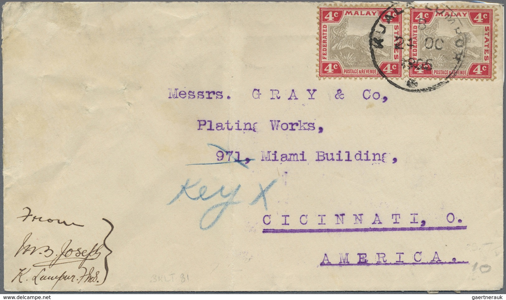 Br Malaiische Staaten - Selangor: 1905/1941, Smal Lot Of 5 Items Containing Airmail Letter Franked With - Selangor