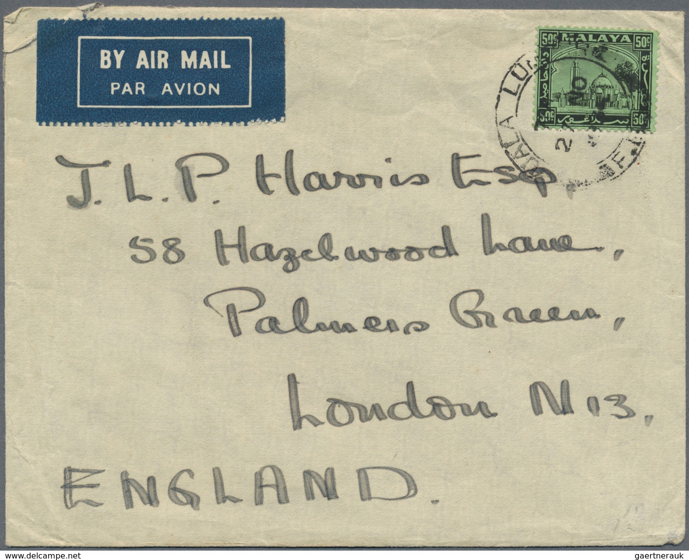 Br Malaiische Staaten - Selangor: 1932/1941, Small Lot Of Two Airmails With 50c Mosque, One To Bangkok, - Selangor