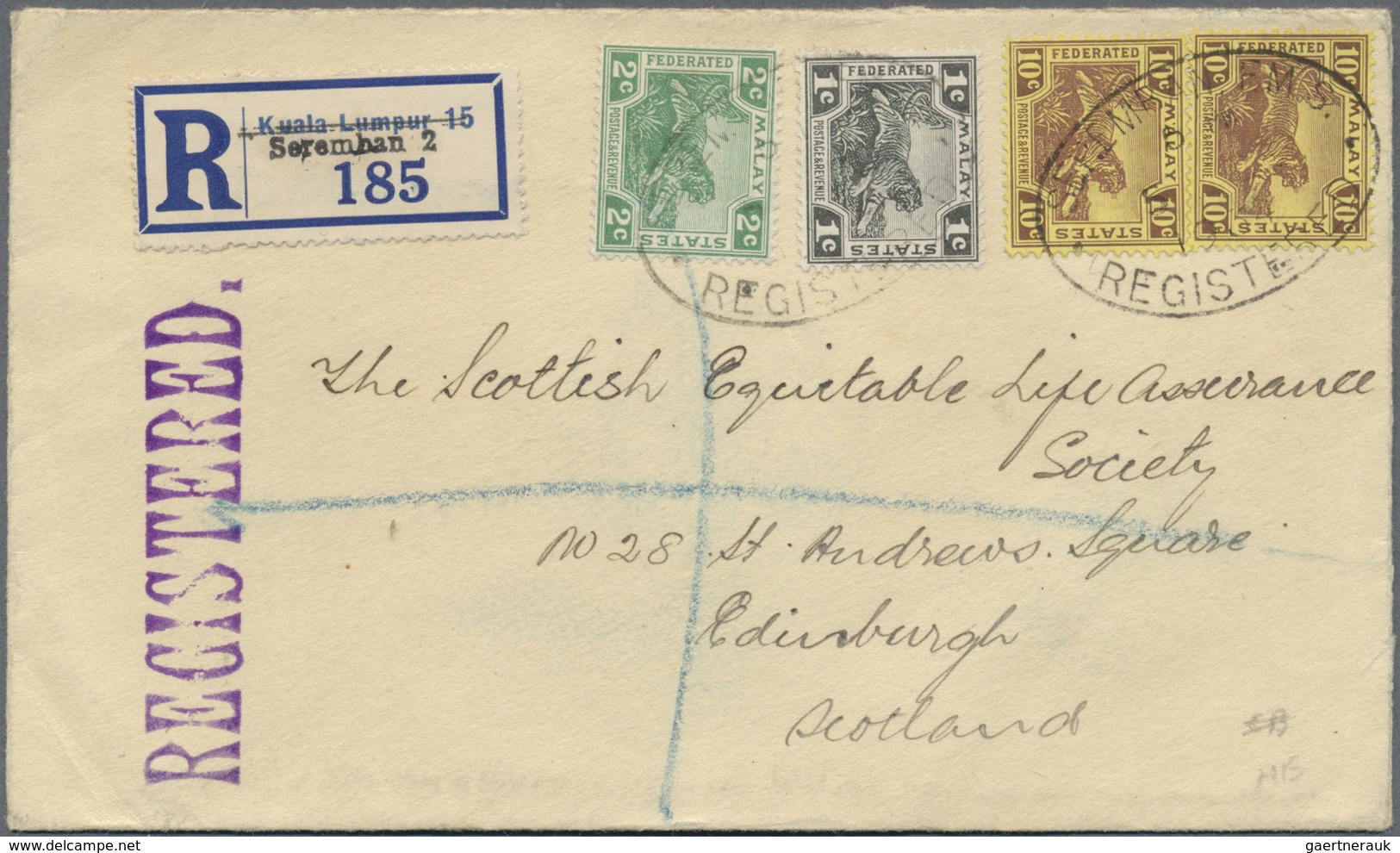 Br Malaiische Staaten - Selangor: 1934, Registered Letter Addressed To Edinburgh With 1c,2c,10c (2) FMS - Selangor