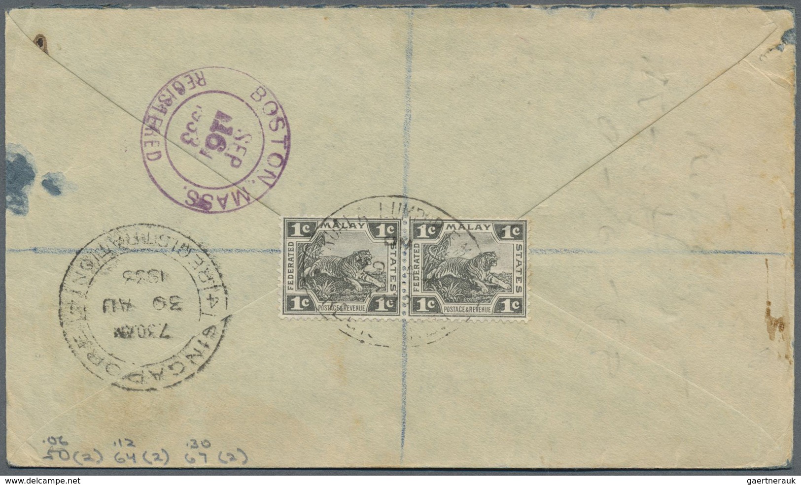 Br/ Malaiische Staaten - Selangor: 1938, Airmail Letter Franked With 10c (2), 25c (2) FMS On Front And P - Selangor