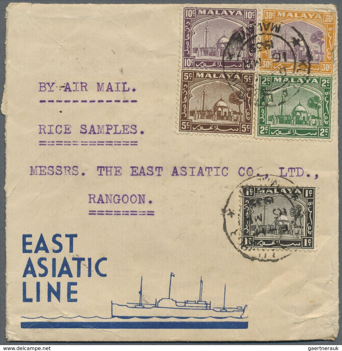 Br Malaiische Staaten - Selangor: 1939, Small Envelope With "Rice Samples" Franked With 5 Values Of The - Selangor