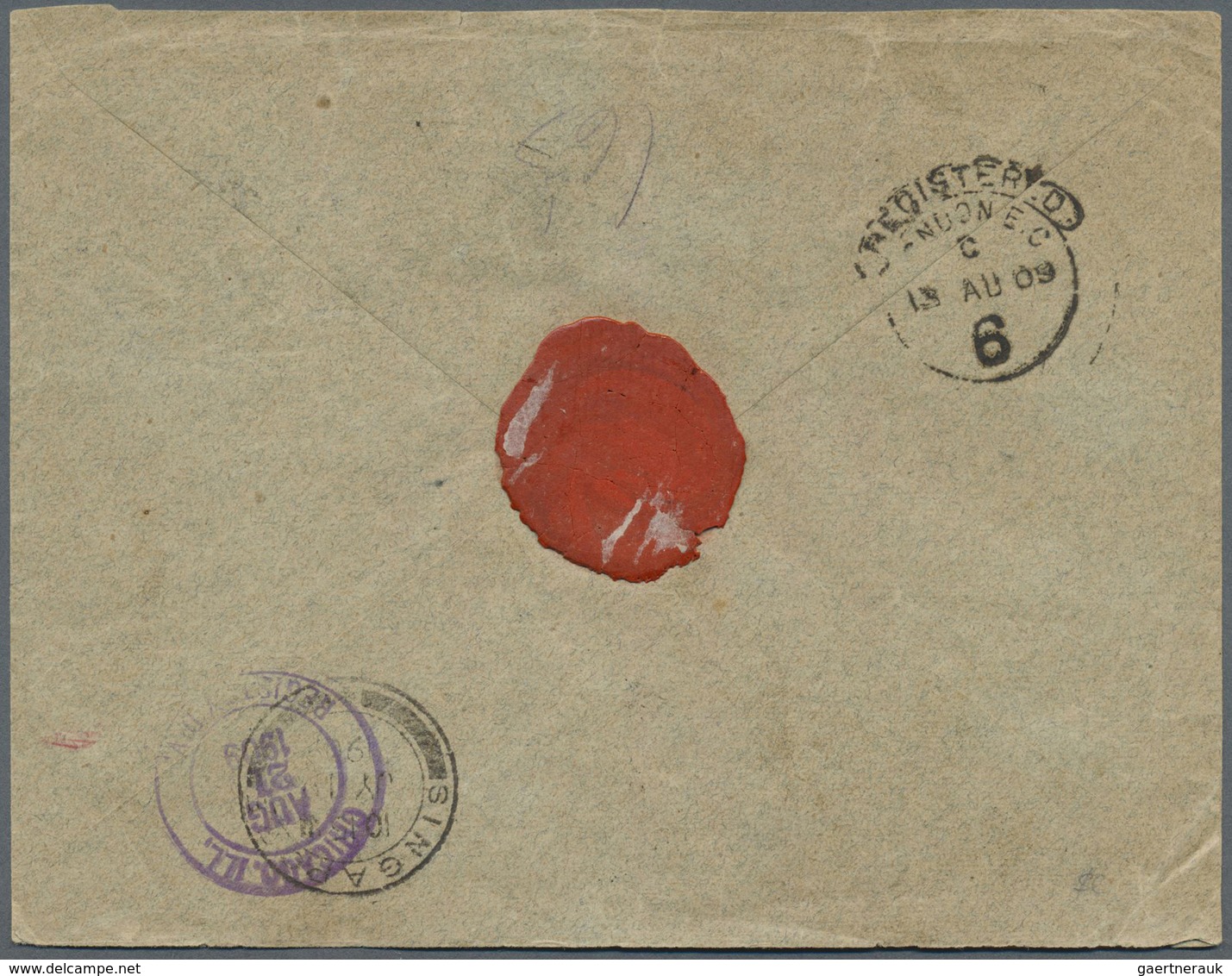 Br Nordborneo: 1909, 1c. To 6c., Attractive Franking Of Six Values On Registered Cover From "SANDAKAN 1 - Noord Borneo (...-1963)