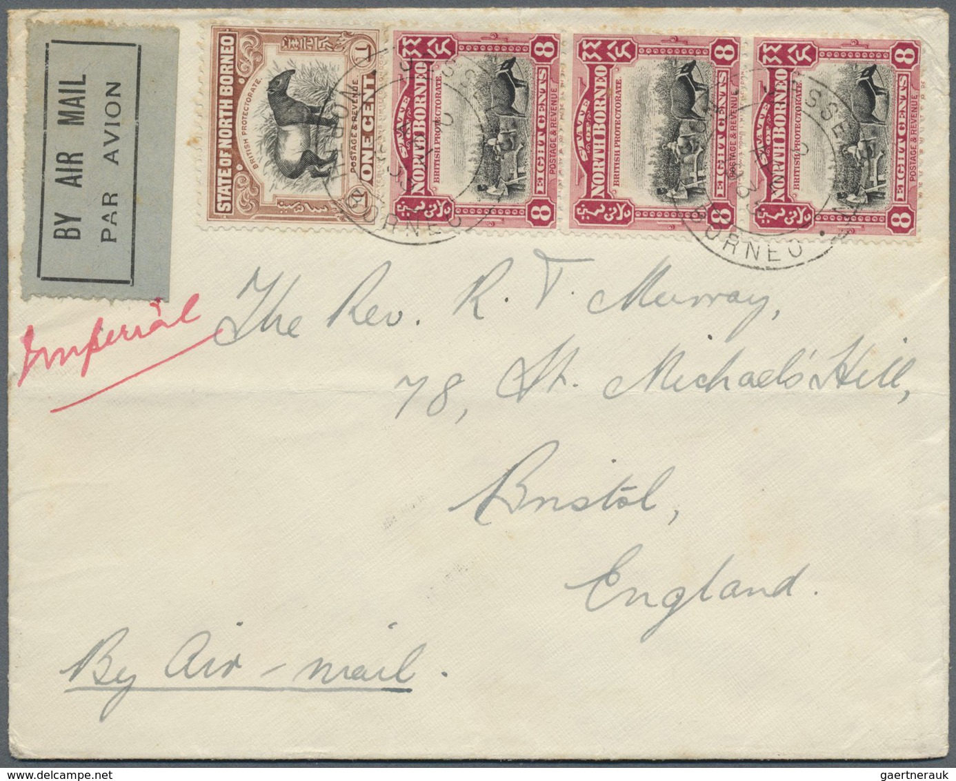 Br Nordborneo: 1935, 1c. Black/chocolate-brown And Vertical Strip Of Three 8c. Black/carmine On Imperia - North Borneo (...-1963)