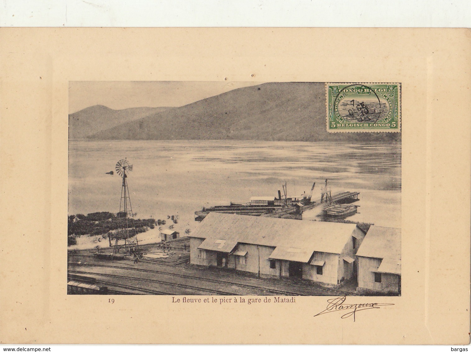 Congo Afrique Planche Lithographie Avec Timbre Taxe Envoi ? Fleuve Et Le Pier à La Gare De Matadi - Otros & Sin Clasificación