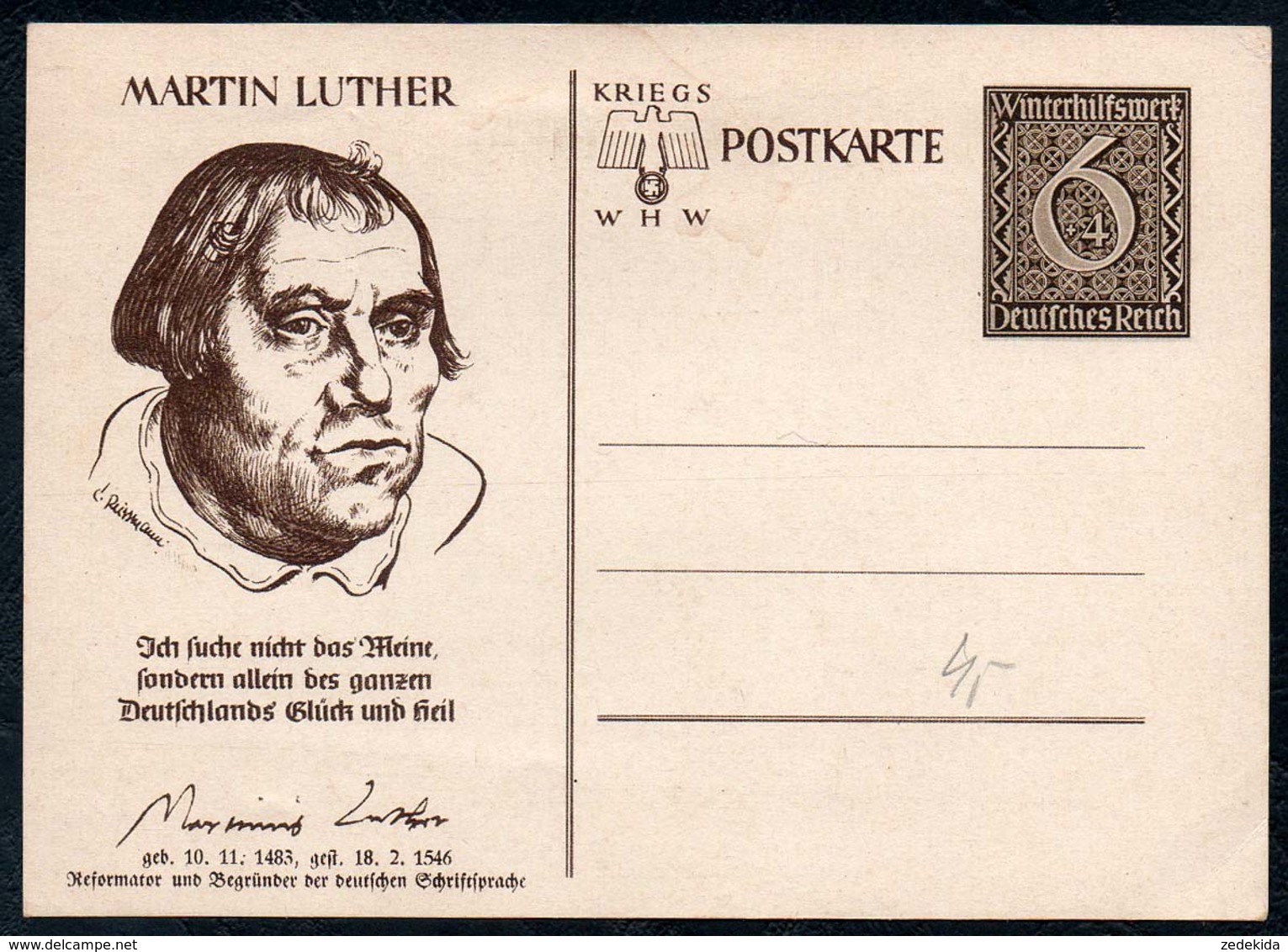 B0767 - Ganzsache - Winterhilfswerk WHW - Martin Luther - Sonstige & Ohne Zuordnung