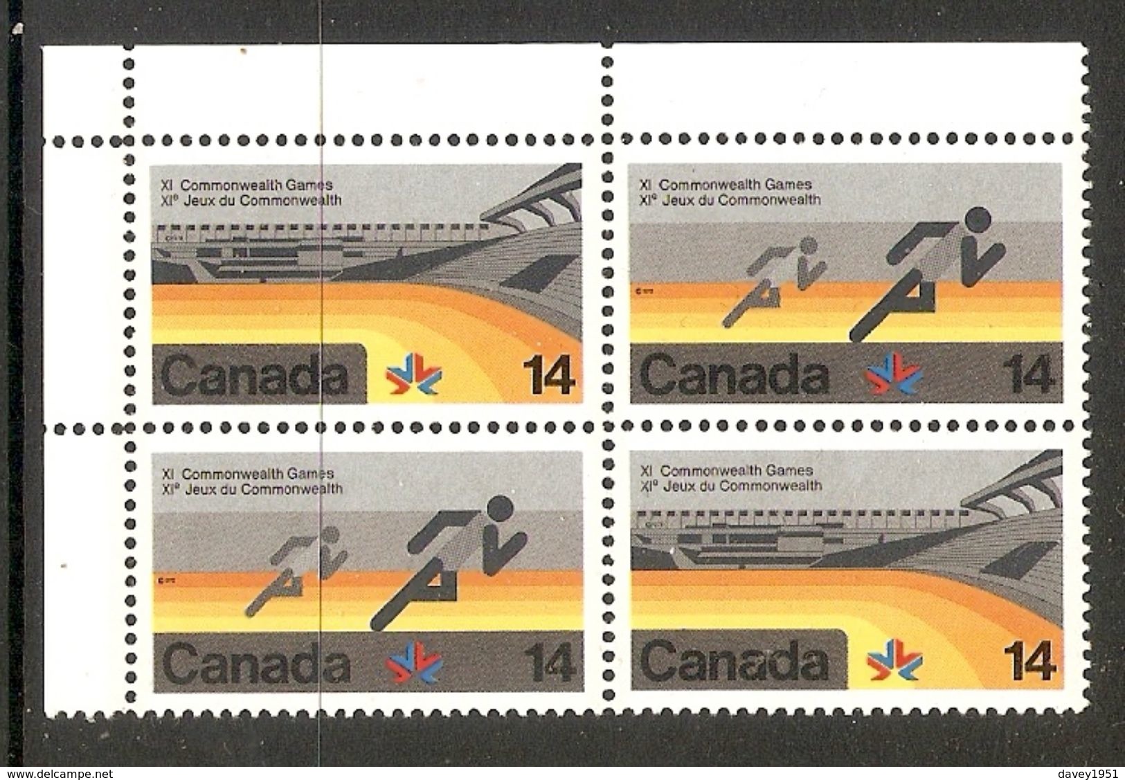 006377 Canada 1978 Commonwealth Games 14c Corner Block Of 4 MNH - Unused Stamps