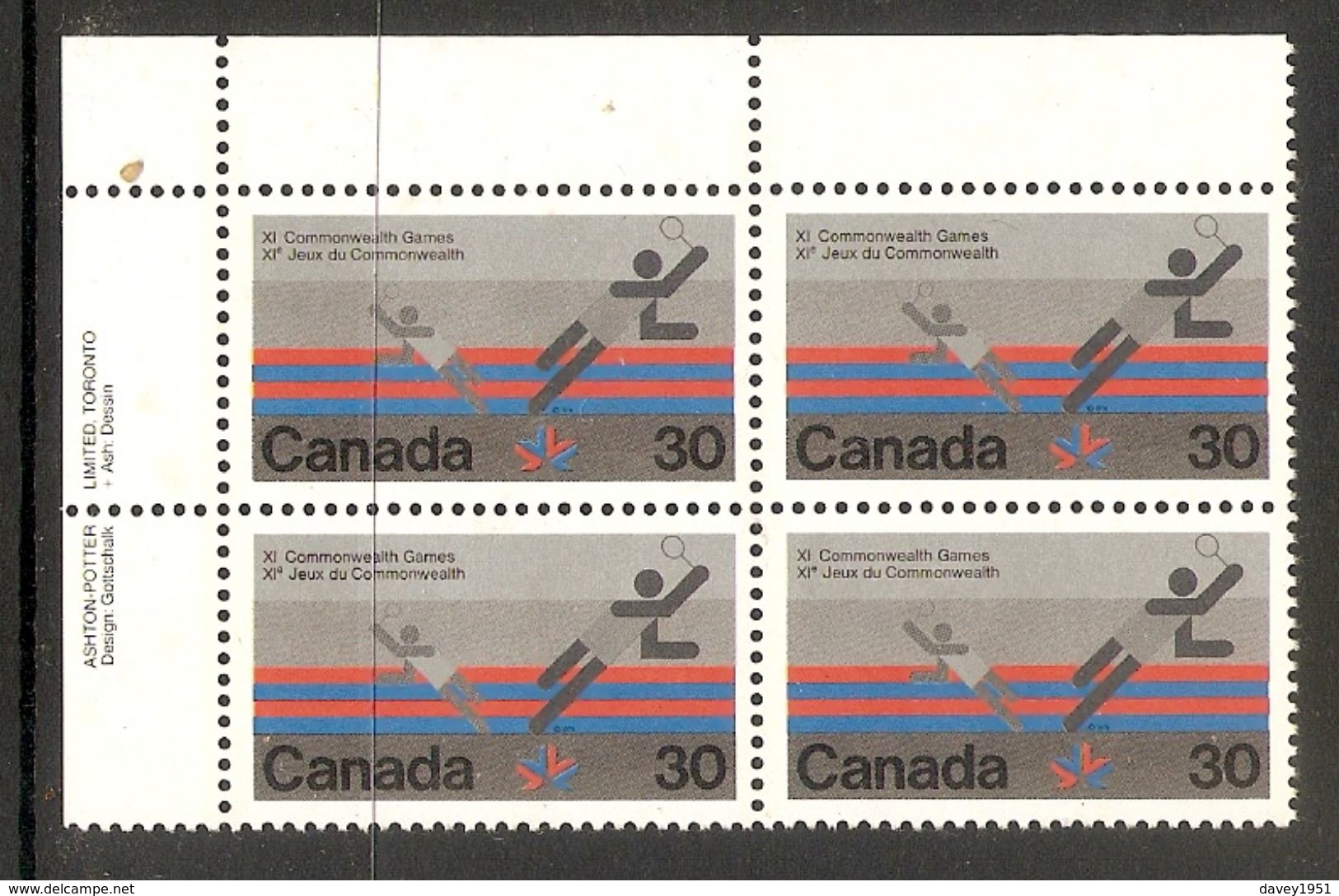 006378 Canada 1978 Commonwealth Games 30c Plate Block UL MNH - Números De Planchas & Inscripciones