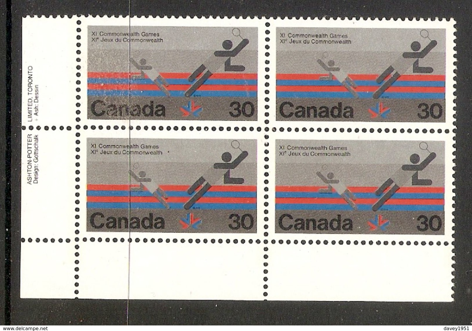 006379 Canada 1978 Commonwealth Games 30c Plate Block LL MNH - Plate Number & Inscriptions