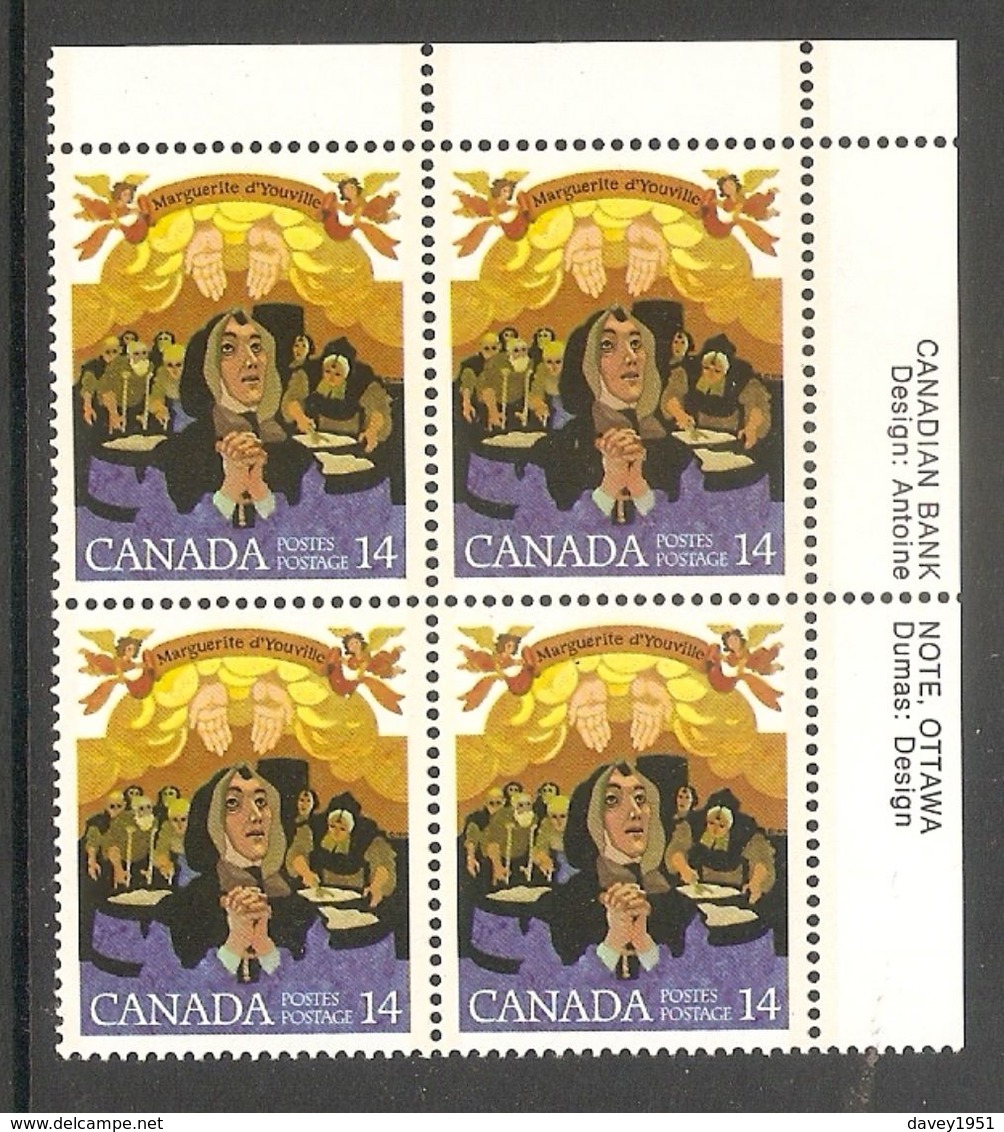 006382 Canada 1978 Marguerite D`Youville 14c Plate Block UR MNH - Plate Number & Inscriptions