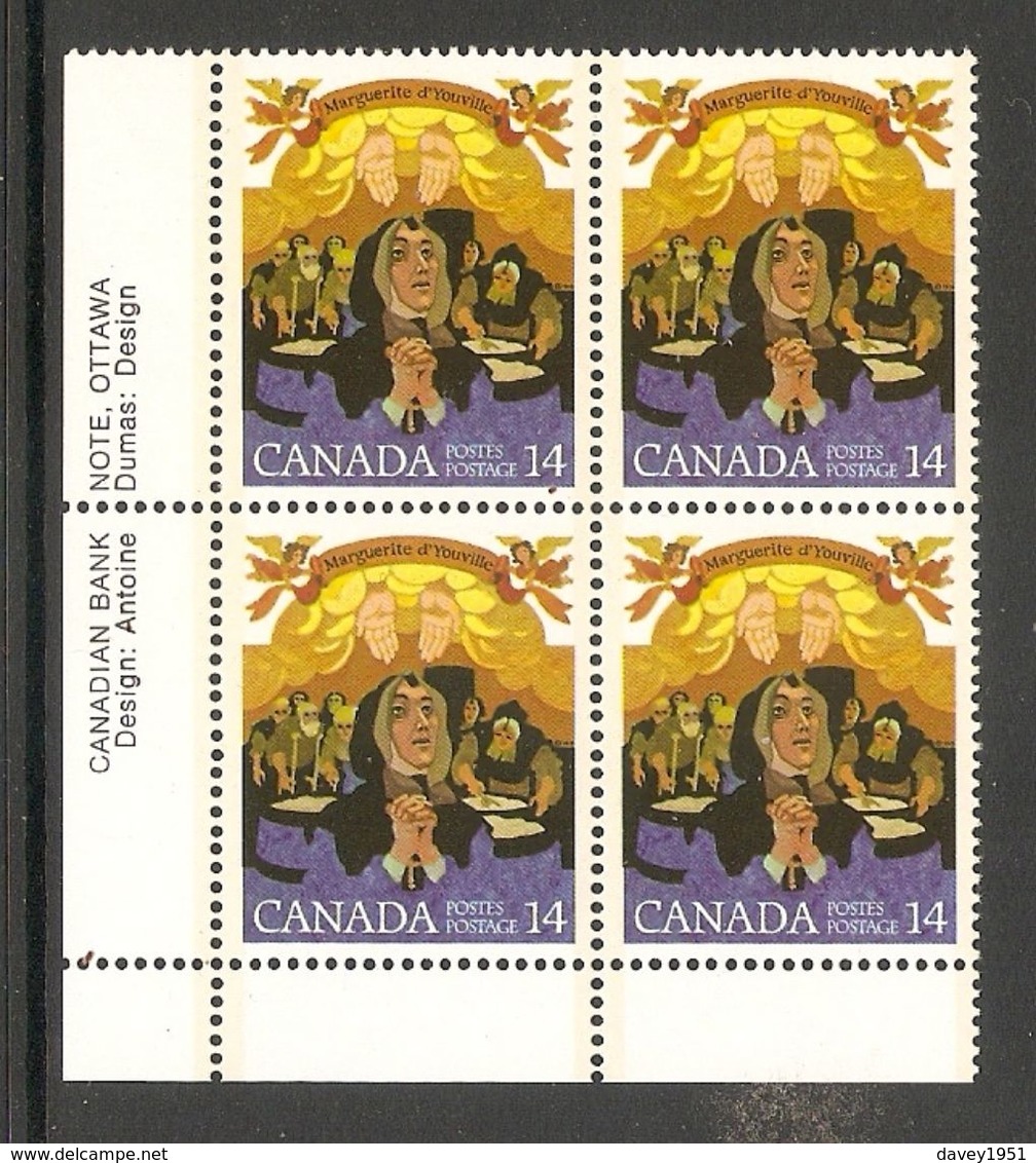 006383 Canada 1978 Marguerite D`Youville 14c Plate Block LL MNH - Plate Number & Inscriptions