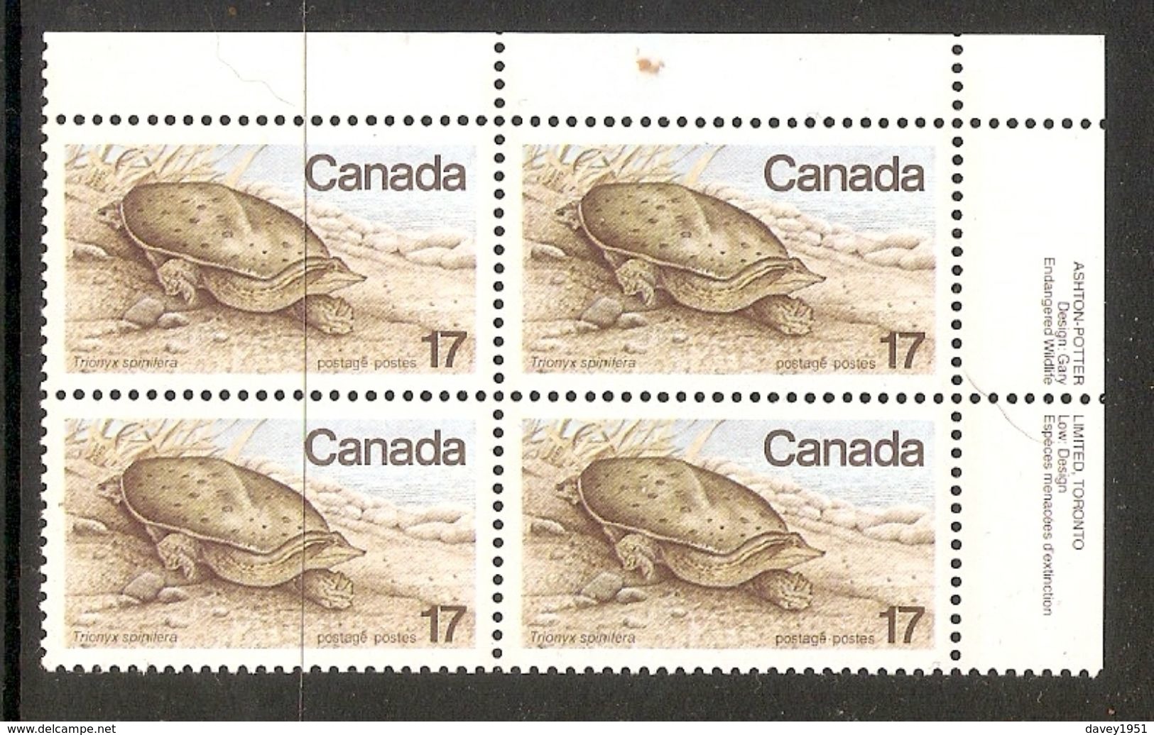 006388 Canada 1979 Wildlife 17c Plate Block UR MNH - Plate Number & Inscriptions