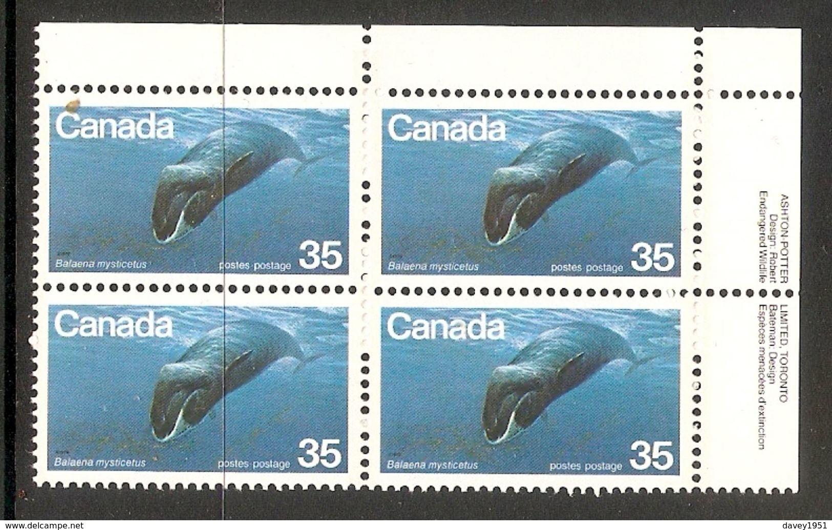 006389 Canada 1979 Wildlife 35c Plate Block UR MNH - Plate Number & Inscriptions