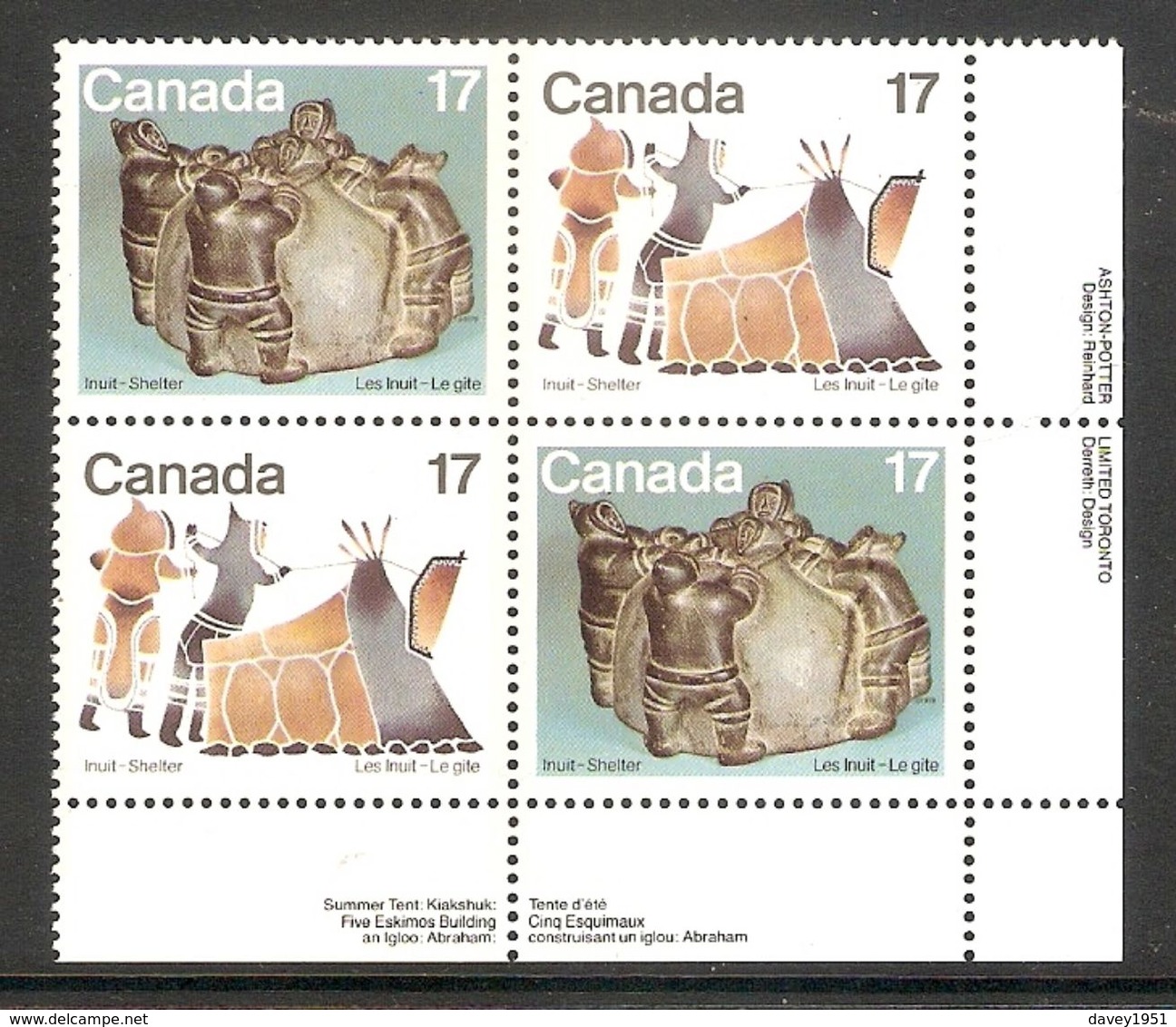 006393 Canada 1979 Inuit 17c Plate Block LR MNH - Plaatnummers & Bladboorden